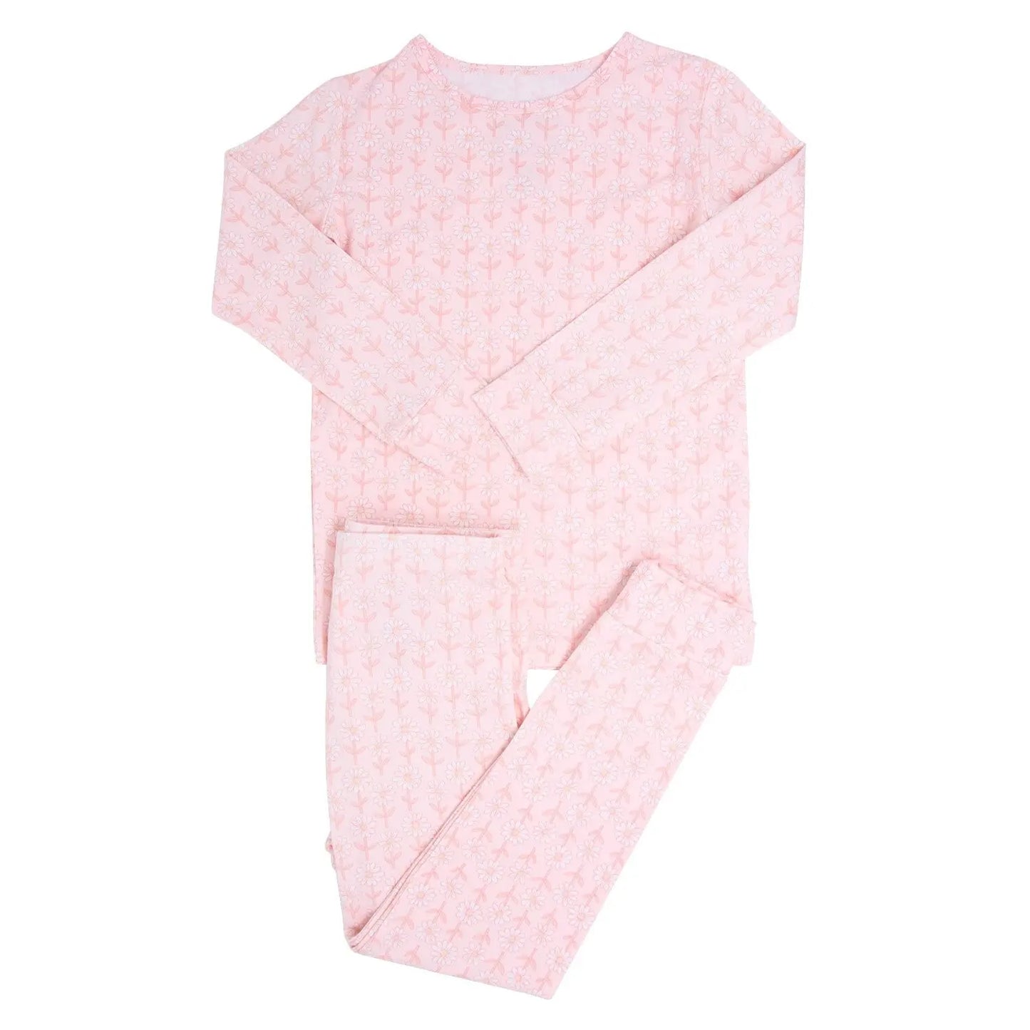 Big Kid Pajama Comfortable Long Sleeve Top and Long Pant Cuffed Legs and Arms Elastic Waistband Sweet Bamboo