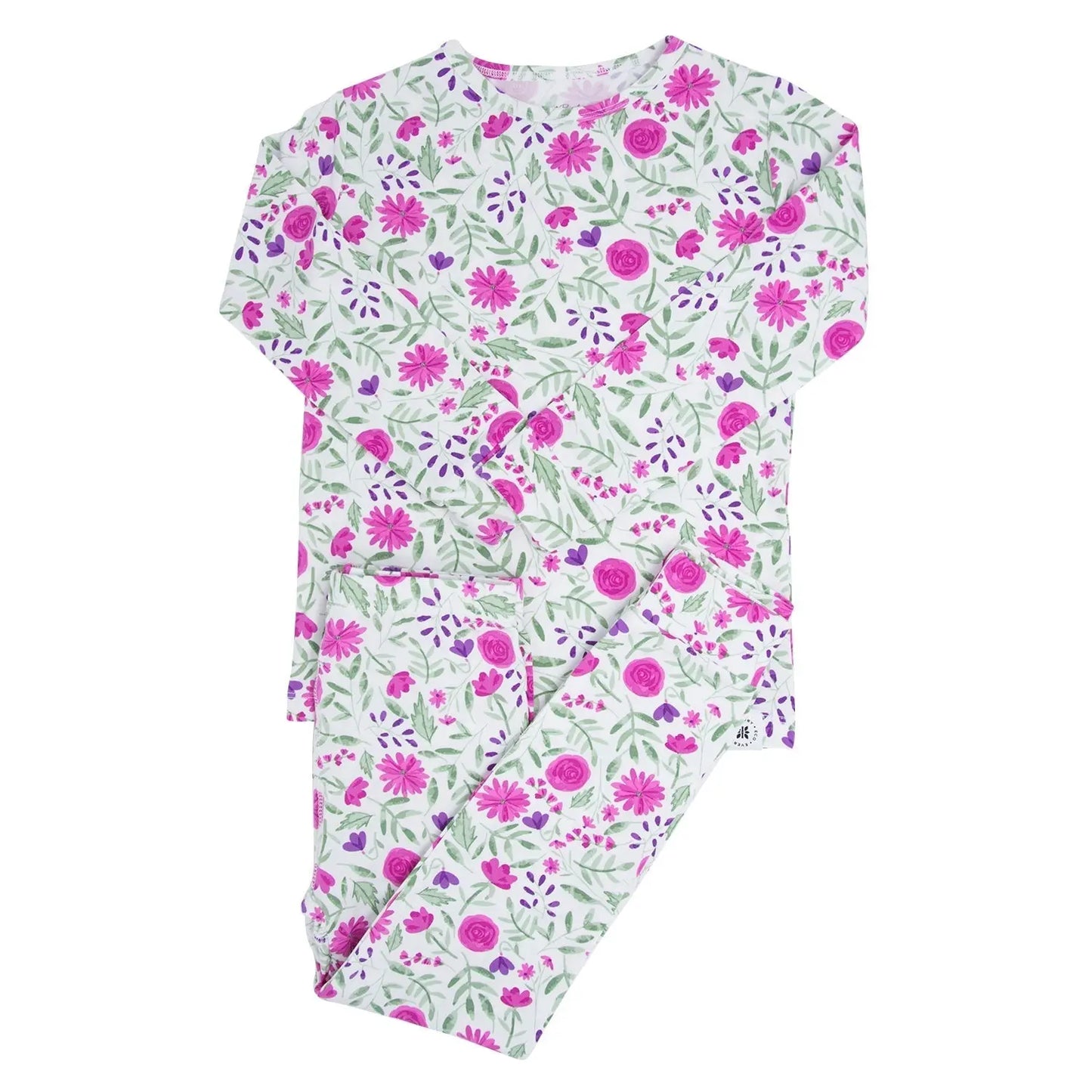 Sweet Purple Flowers Big Kid Pajama Set Comfortable Long Sleeve Top and Cuffed Leg Pants Sweet Bamboo
