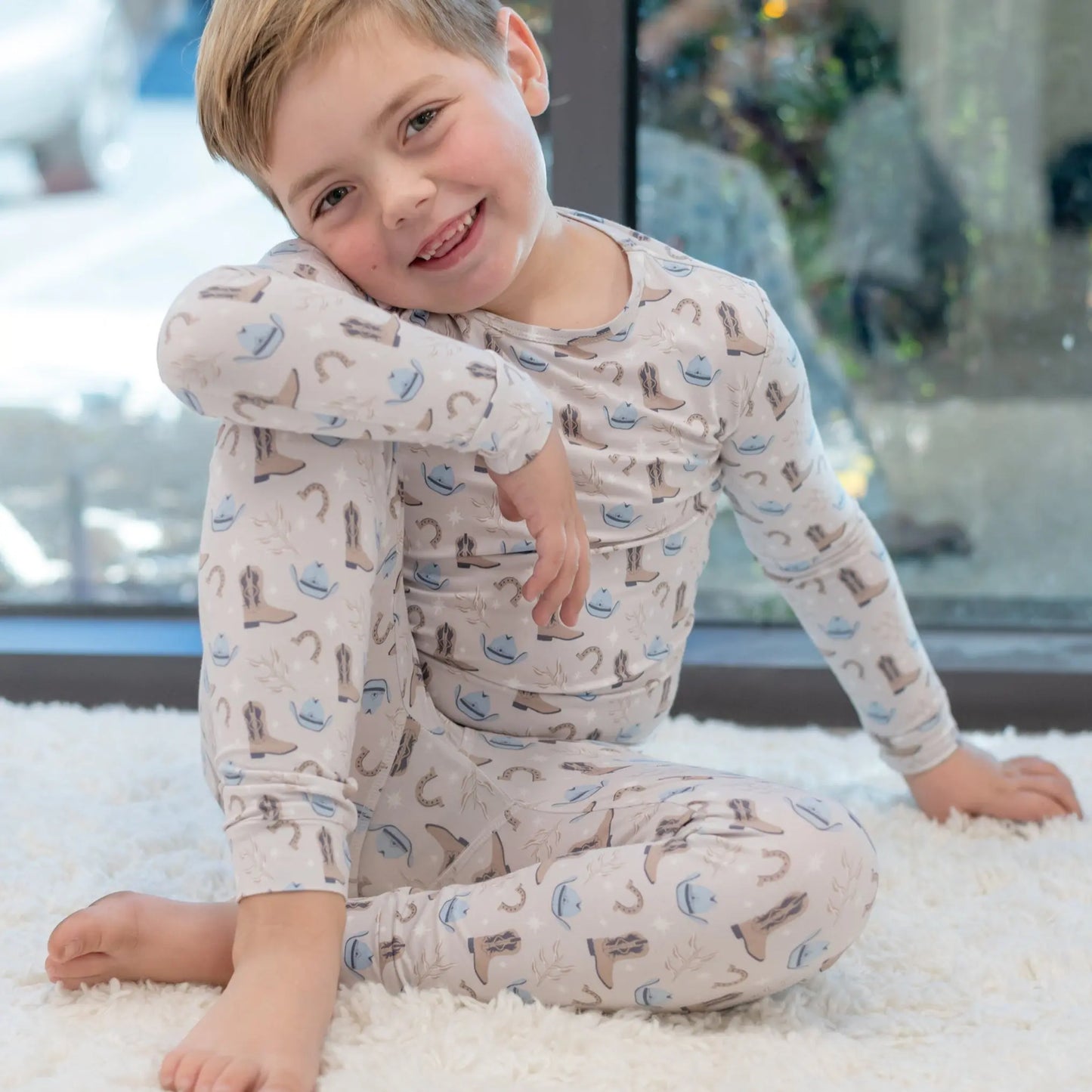 Big Kid Pajama Comfortable Long Sleeve Top and Long Pant Cuffed Legs Elastic Waistband Sweet Bamboo