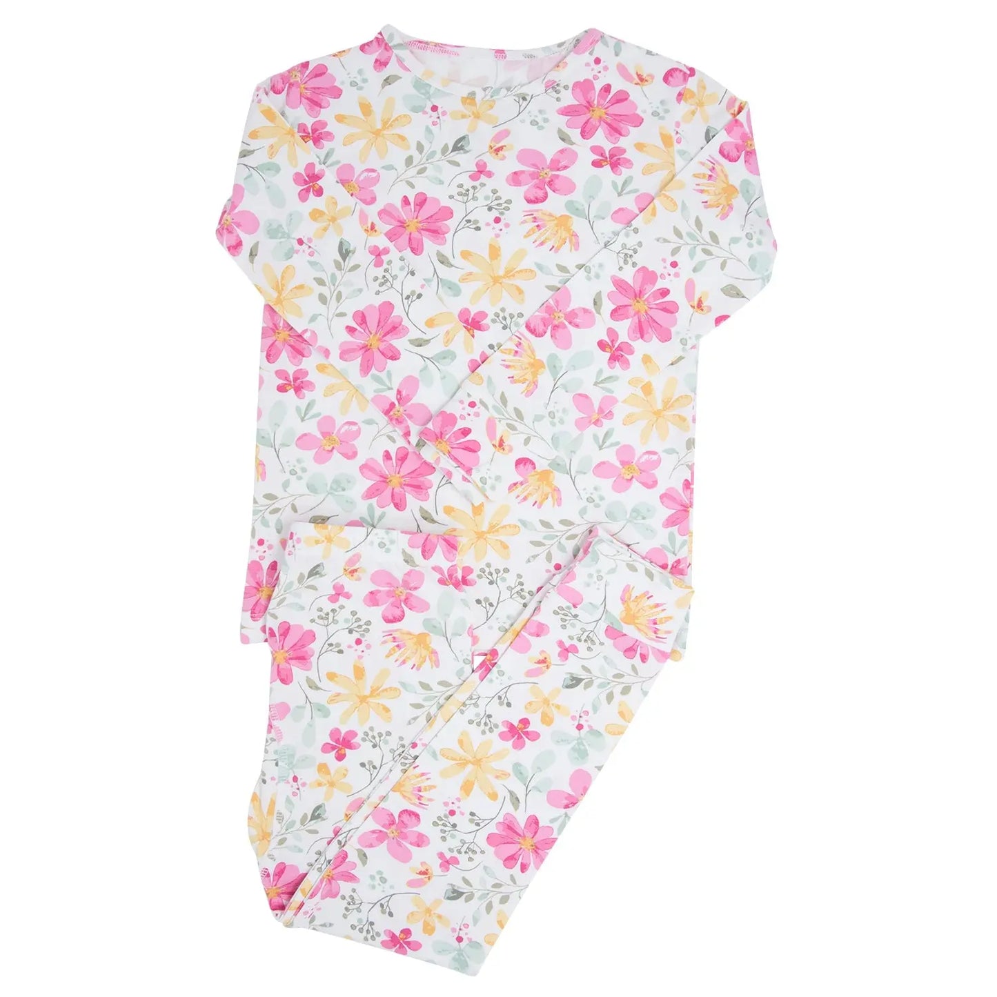 Big Kid Pajama Comfortable Long Sleeve Top and Long Pant Cuffed Legs and Arms Elastic Waistband Sweet Bamboo