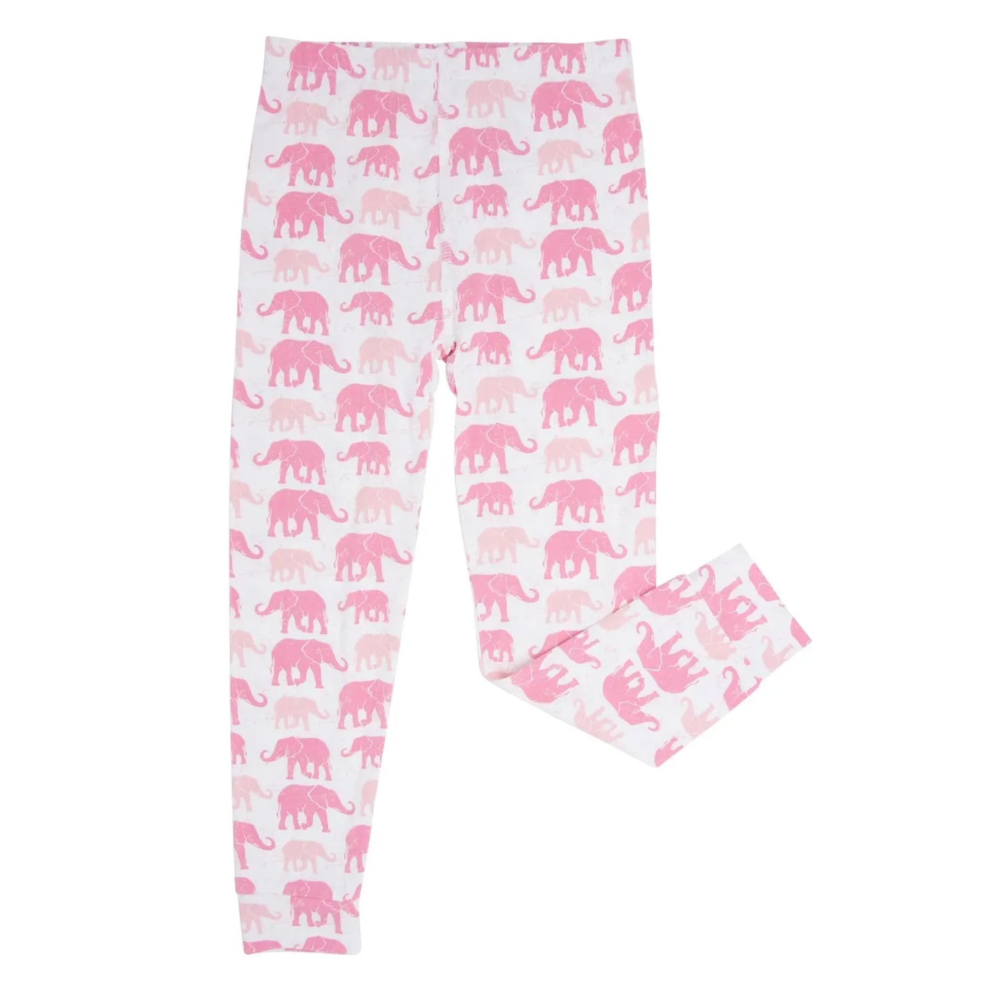 Pink Elephant 2 Piece Pajama Set for Kids Comfortable Long Sleeve Top and Cuffed Pants Sweet Bamboo