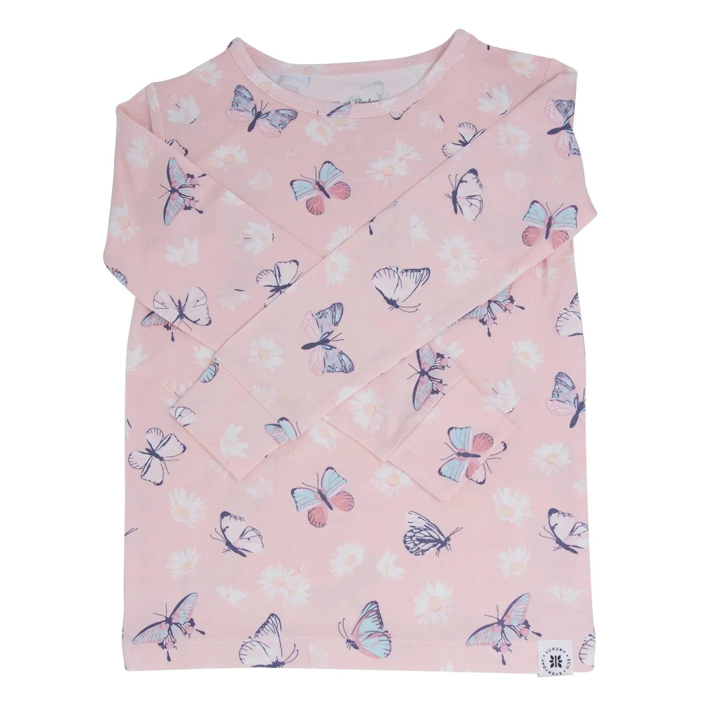 Pink Butterfly Daisy Bamboo Big Kid Pajama Set for Comfortable Sleep Sweet Bamboo