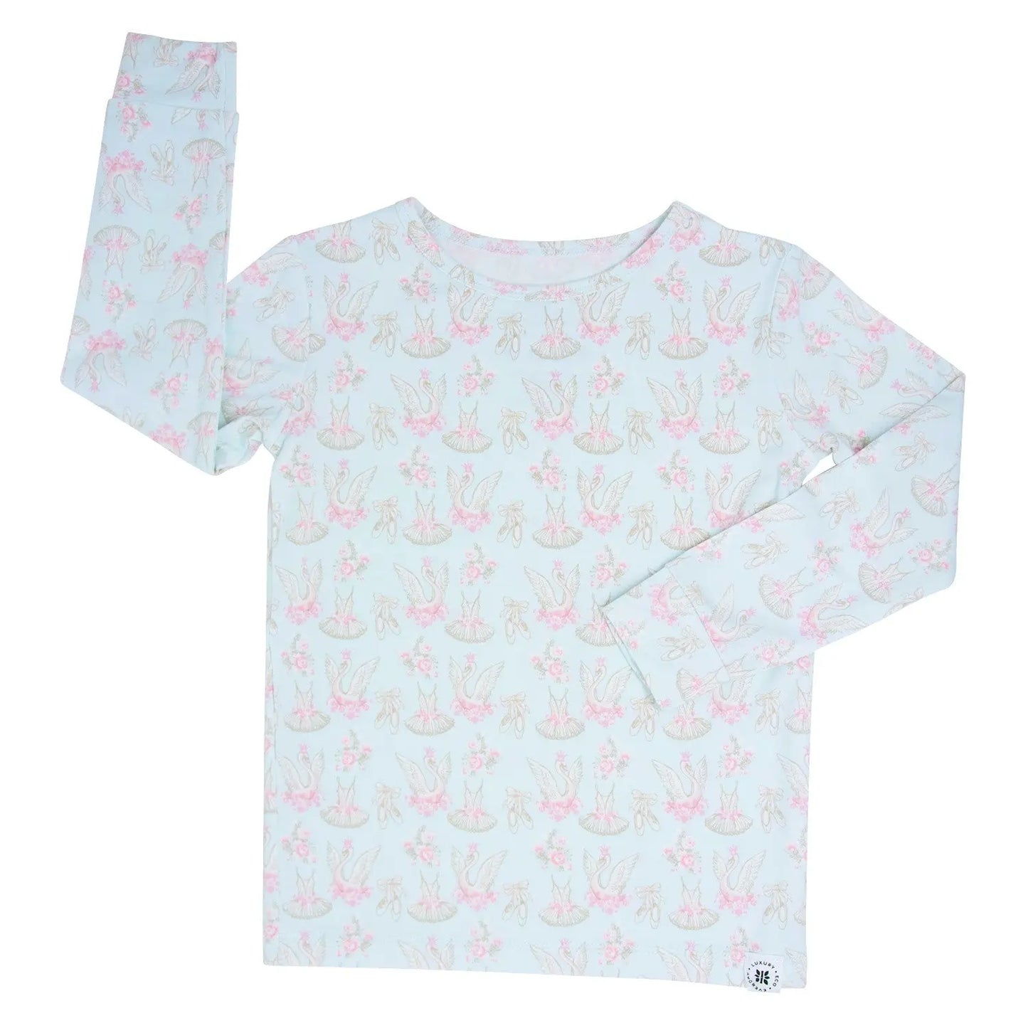 Swan Ballet Big Kid Pajama Set Comfortable Long Sleeve Top and Pants Sweet Bamboo
