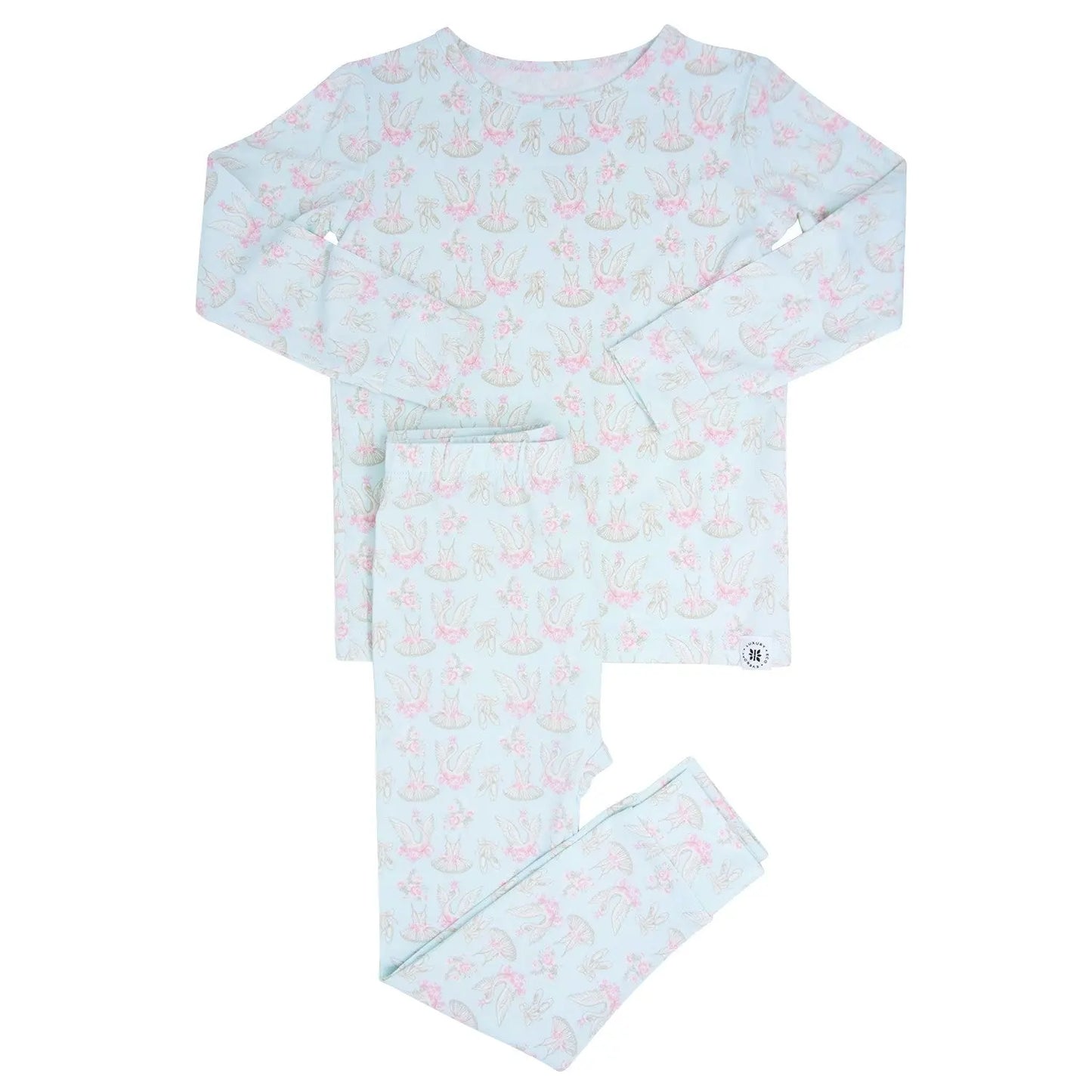 Swan Ballet Big Kid Pajama Set Comfortable Long Sleeve Top and Pants Sweet Bamboo