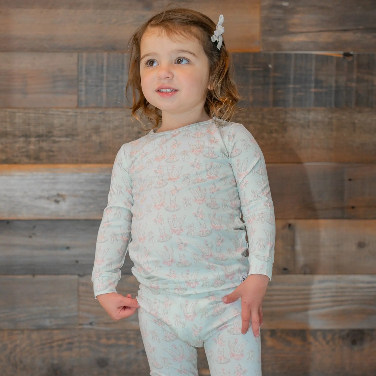 Swan Ballet Big Kid Pajama Set Comfortable Long Sleeve Top and Pants Sweet Bamboo