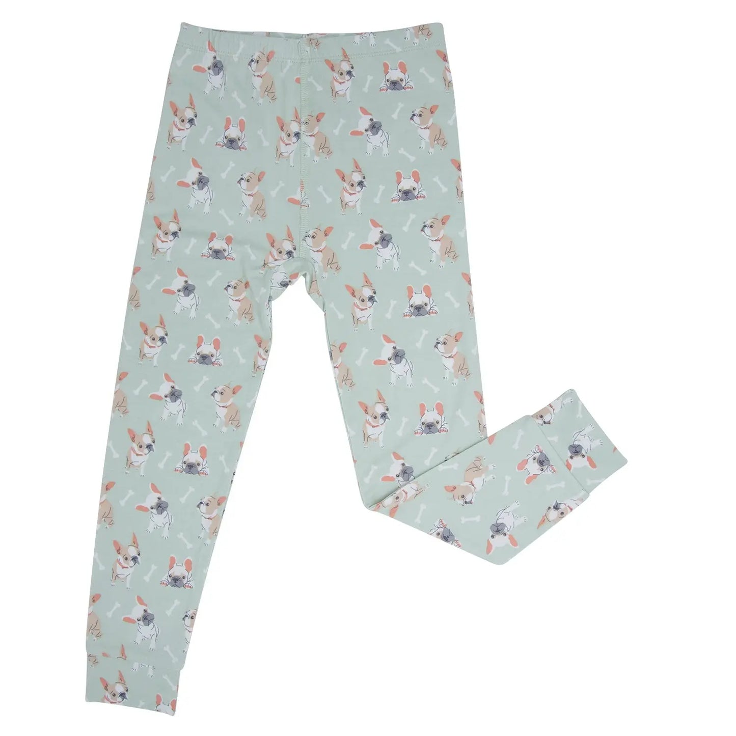 Mint Frenchie Puppy Big Kid Pajama Set for Comfortable Bedtime Wear Sweet Bamboo