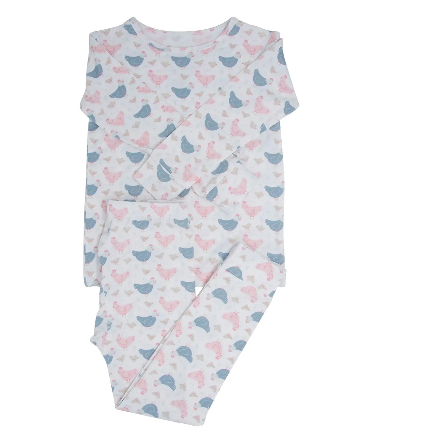 Pink Farm Hens Bamboo Big Kid Pajama Set for Comfortable Bedtime Sweet Bamboo