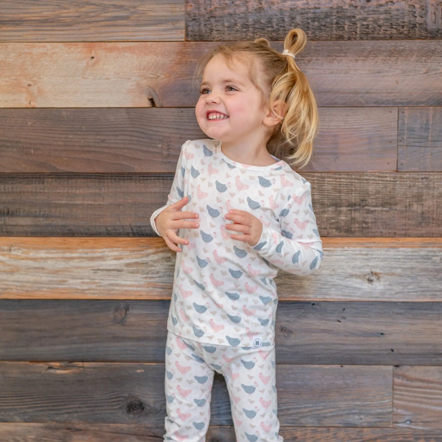 Pink Farm Hens Bamboo Big Kid Pajama Set for Comfortable Bedtime Sweet Bamboo