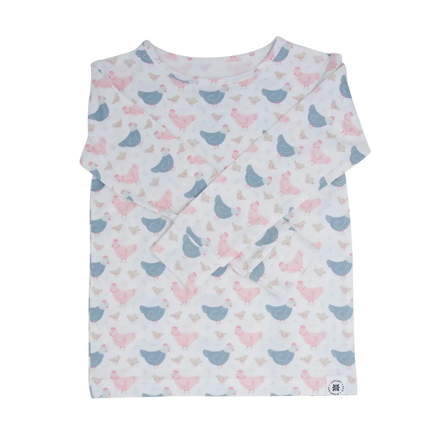 Pink Farm Hens Bamboo Big Kid Pajama Set for Comfortable Bedtime Sweet Bamboo