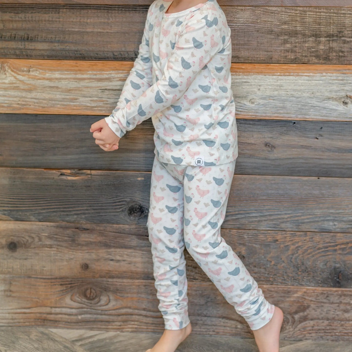 Pink Farm Hens Bamboo Big Kid Pajama Set for Comfortable Bedtime Sweet Bamboo