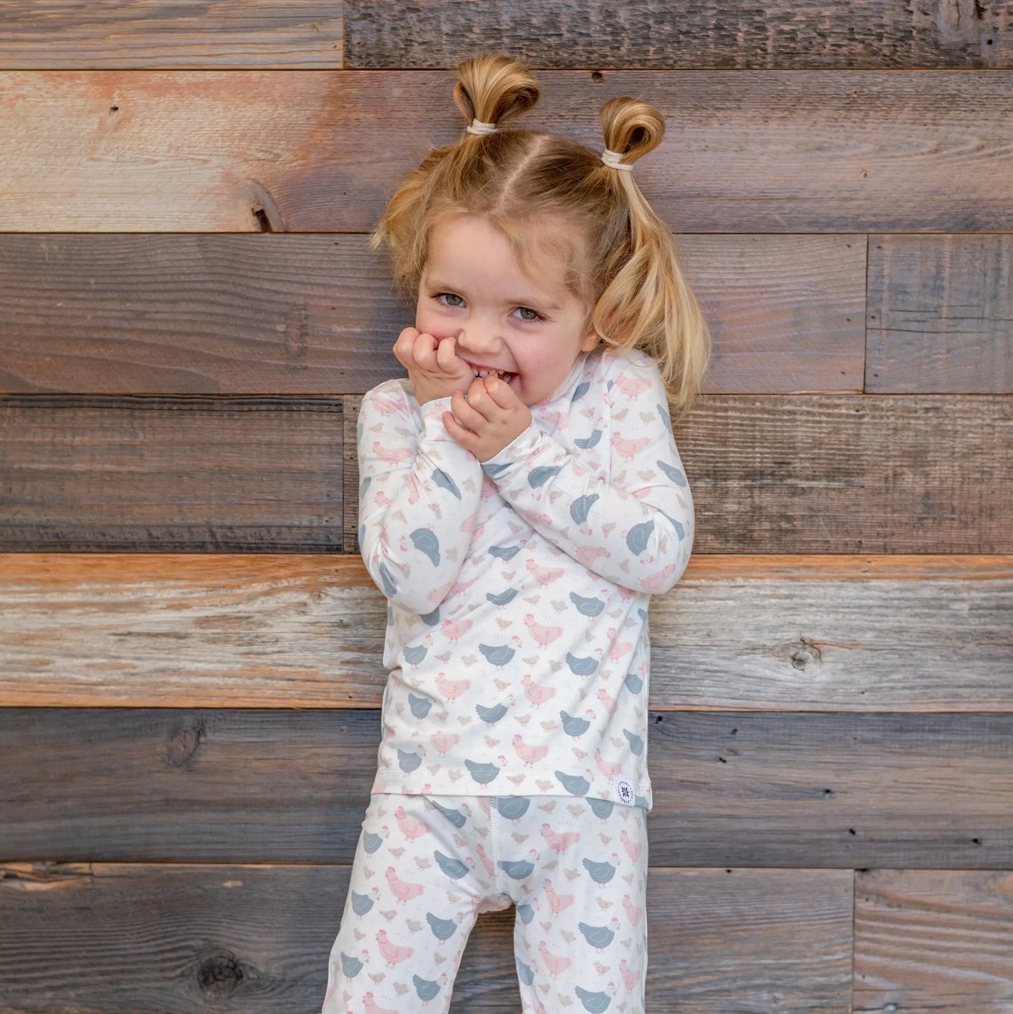 Pink Farm Hens Bamboo Big Kid Pajama Set for Comfortable Bedtime Sweet Bamboo
