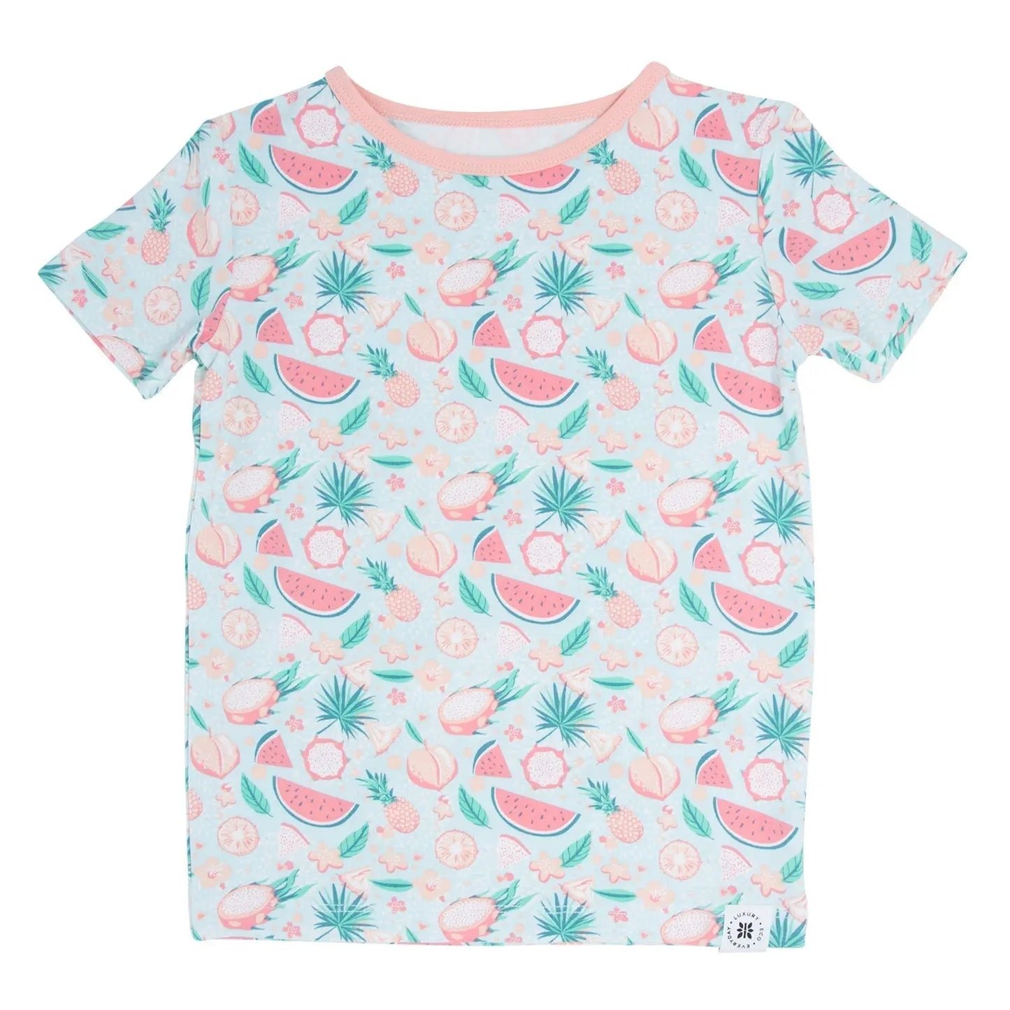 Big Kid Short Sleeve Pajama Set All Season Comfort Cuffed Legs Elastic Waistband Safe for Sensitive Skin Sweet Bamboo