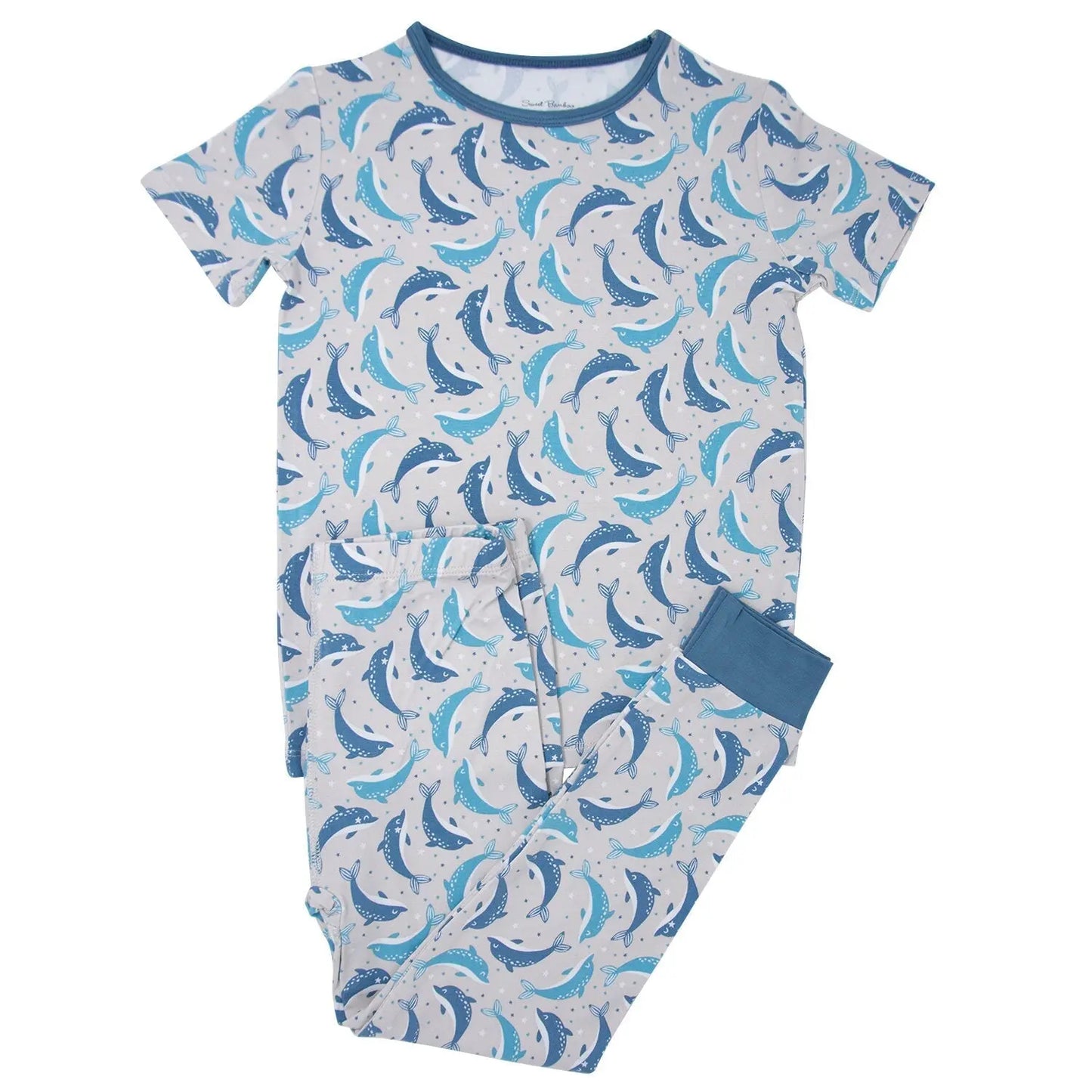 Big Kid Short Sleeve Pajama Set All Season Comfortable Cuffed Pants for Kids Sweet Bamboo