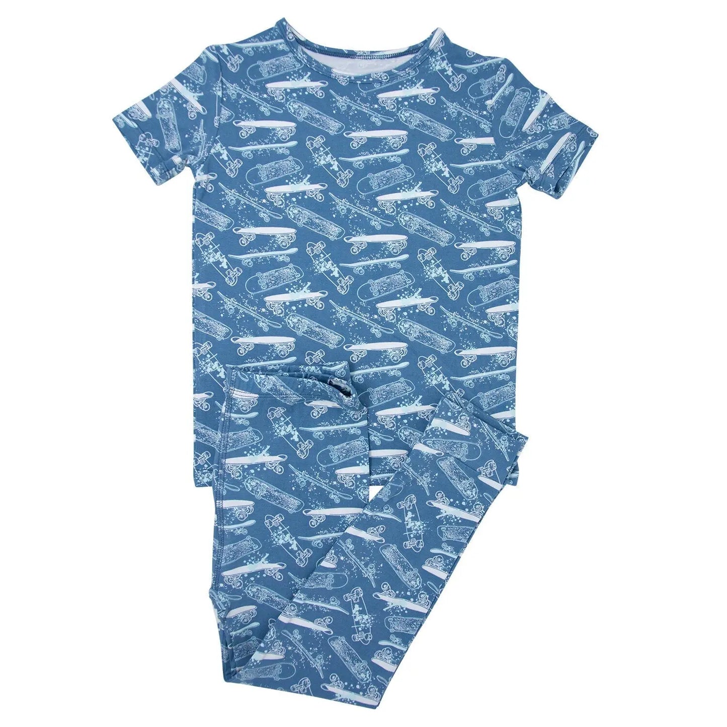 Big Kid Short Sleeve Pajama Set All Season Comfort Cuffed Legs Elastic Waistband Safe for Sensitive Skin Sweet Bamboo