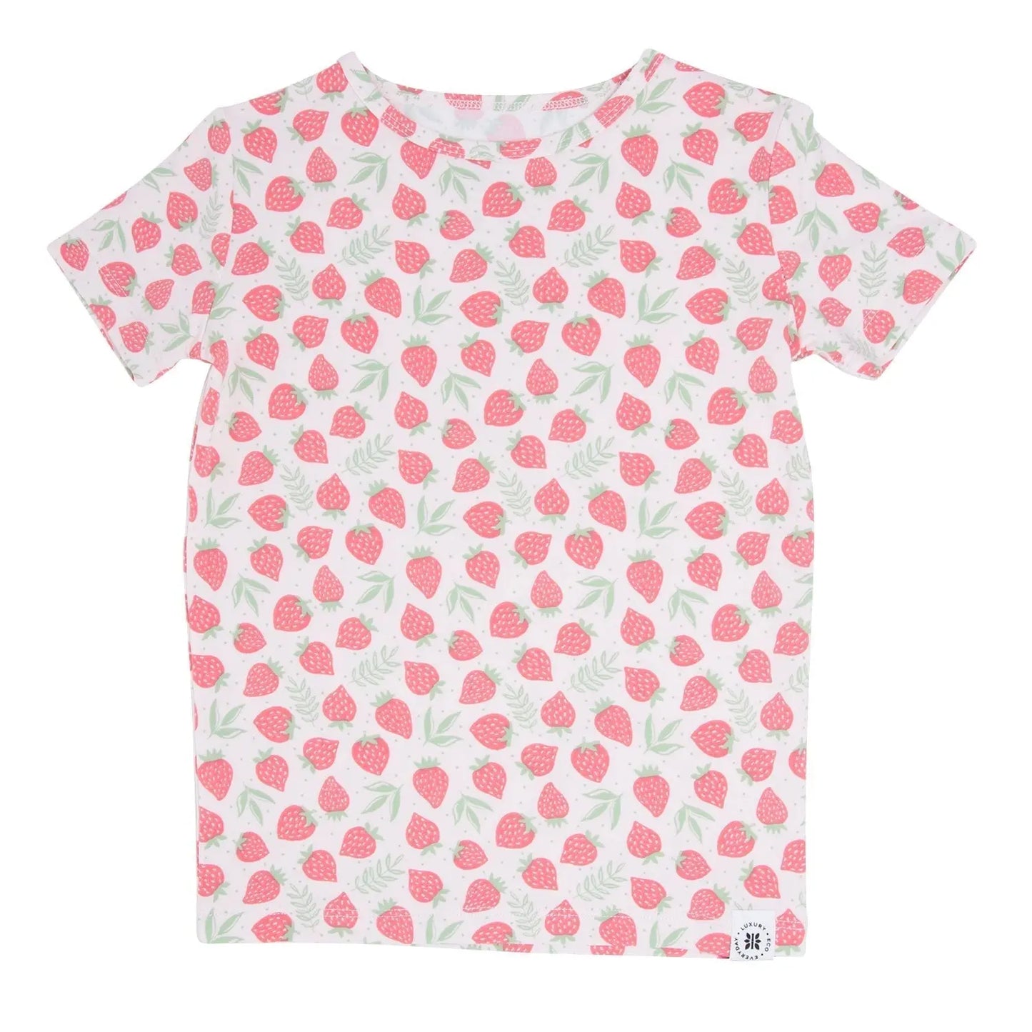 Big Kid Short Sleeve Pajama Set All Season Comfort Cuffed Legs Elastic Waistband Safe for Sensitive Skin Sweet Bamboo