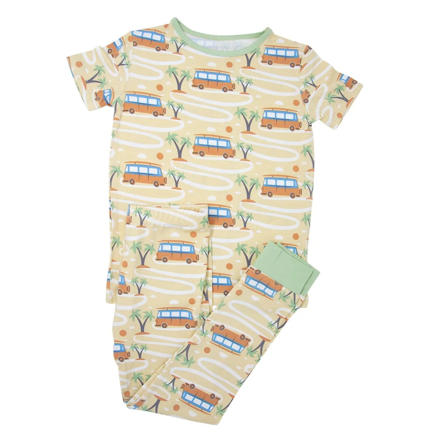 Big Kid Short Sleeve Pajama Set All Season Comfort Cuffed Legs Elastic Waistband Tagless Label Sweet Bamboo