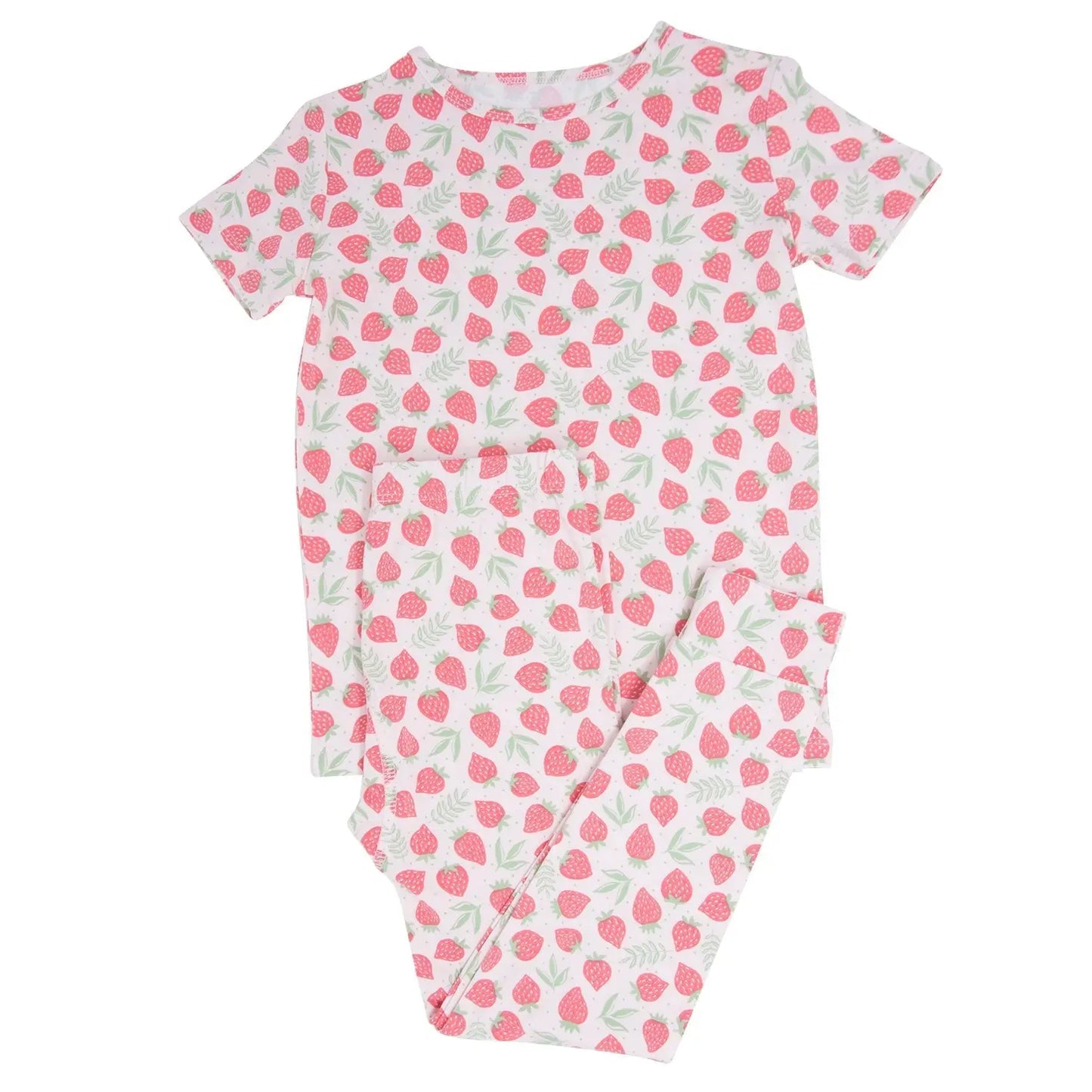 Big Kid Short Sleeve Pajama Set All Season Comfort Cuffed Legs Elastic Waistband Safe for Sensitive Skin Sweet Bamboo