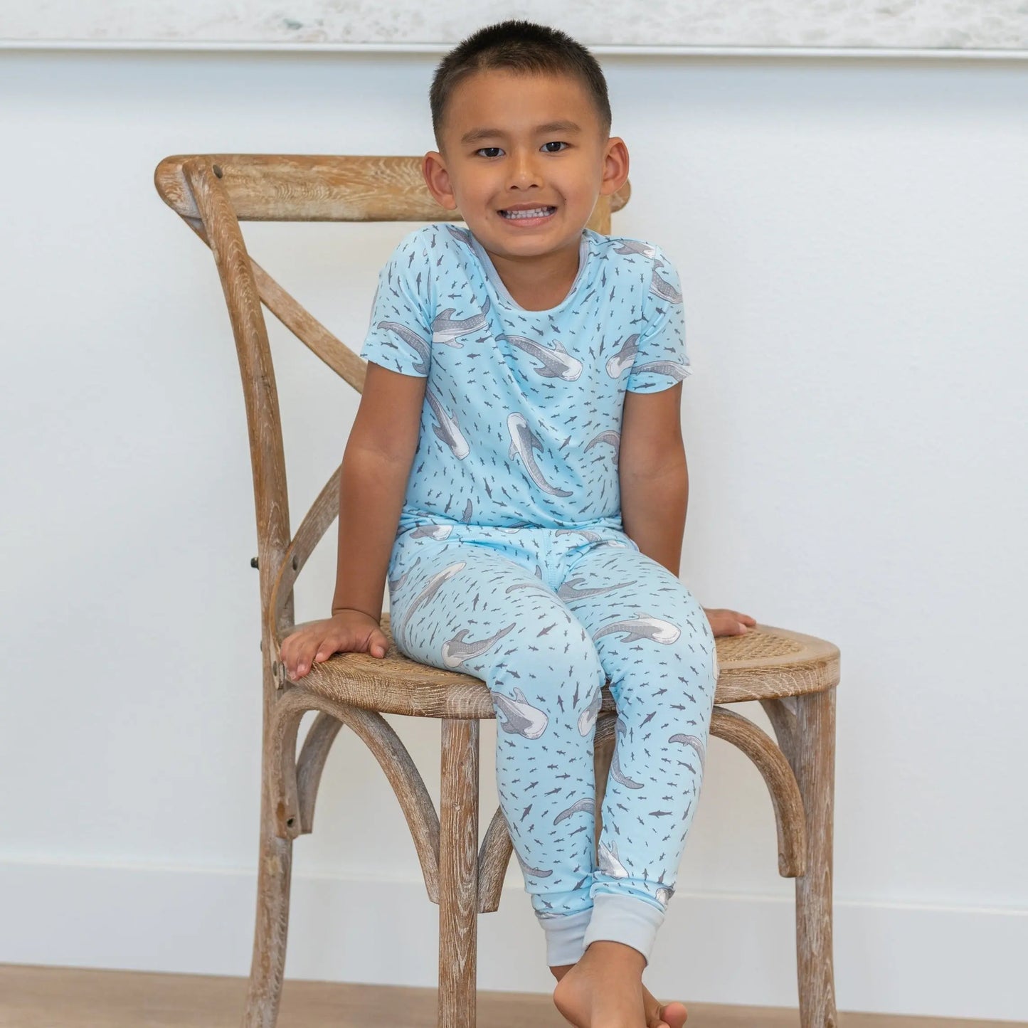 Big Kid Short Sleeve Pajama Set All Season Comfort Cuffed Legs Elastic Waistband Safe for Sensitive Skin Sweet Bamboo