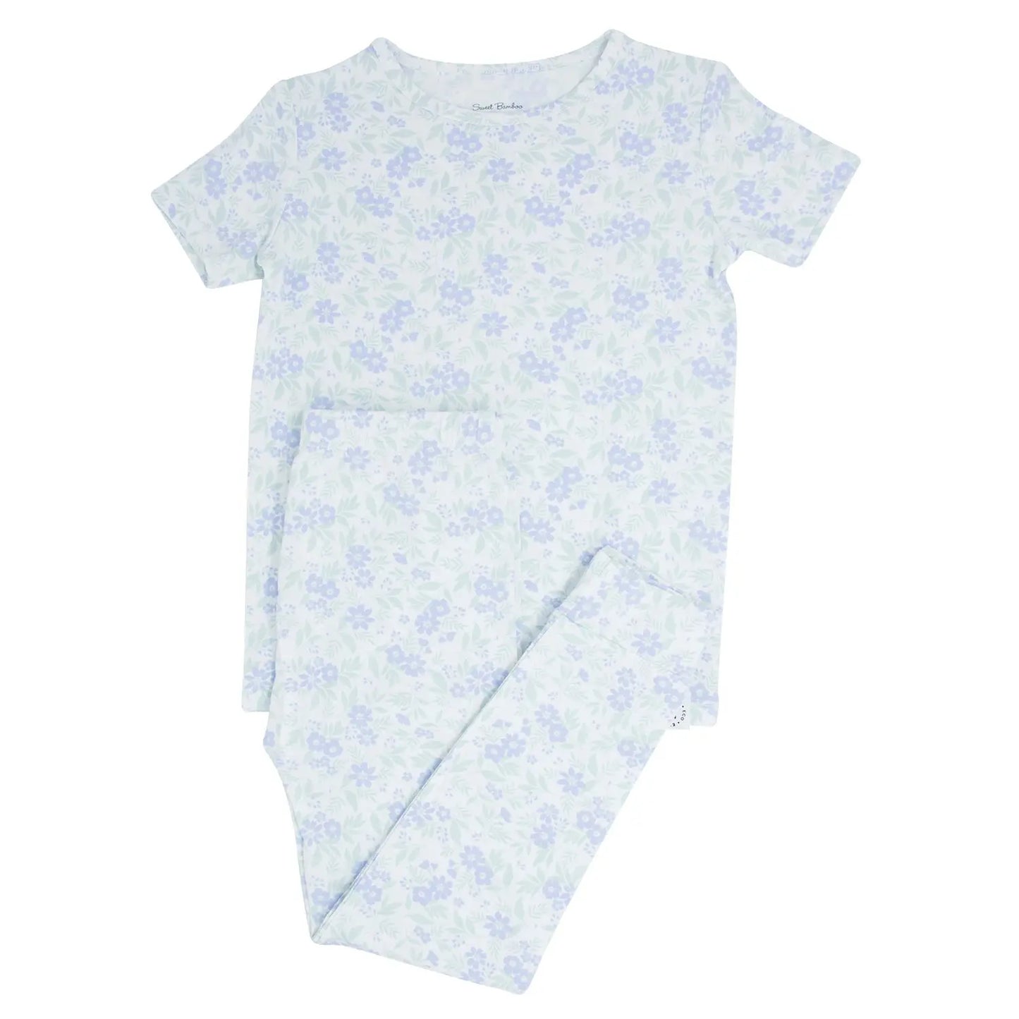 Big Kid Short Sleeve Pajama Set All Season Comfortable Cuffed Pants Sweet Bamboo