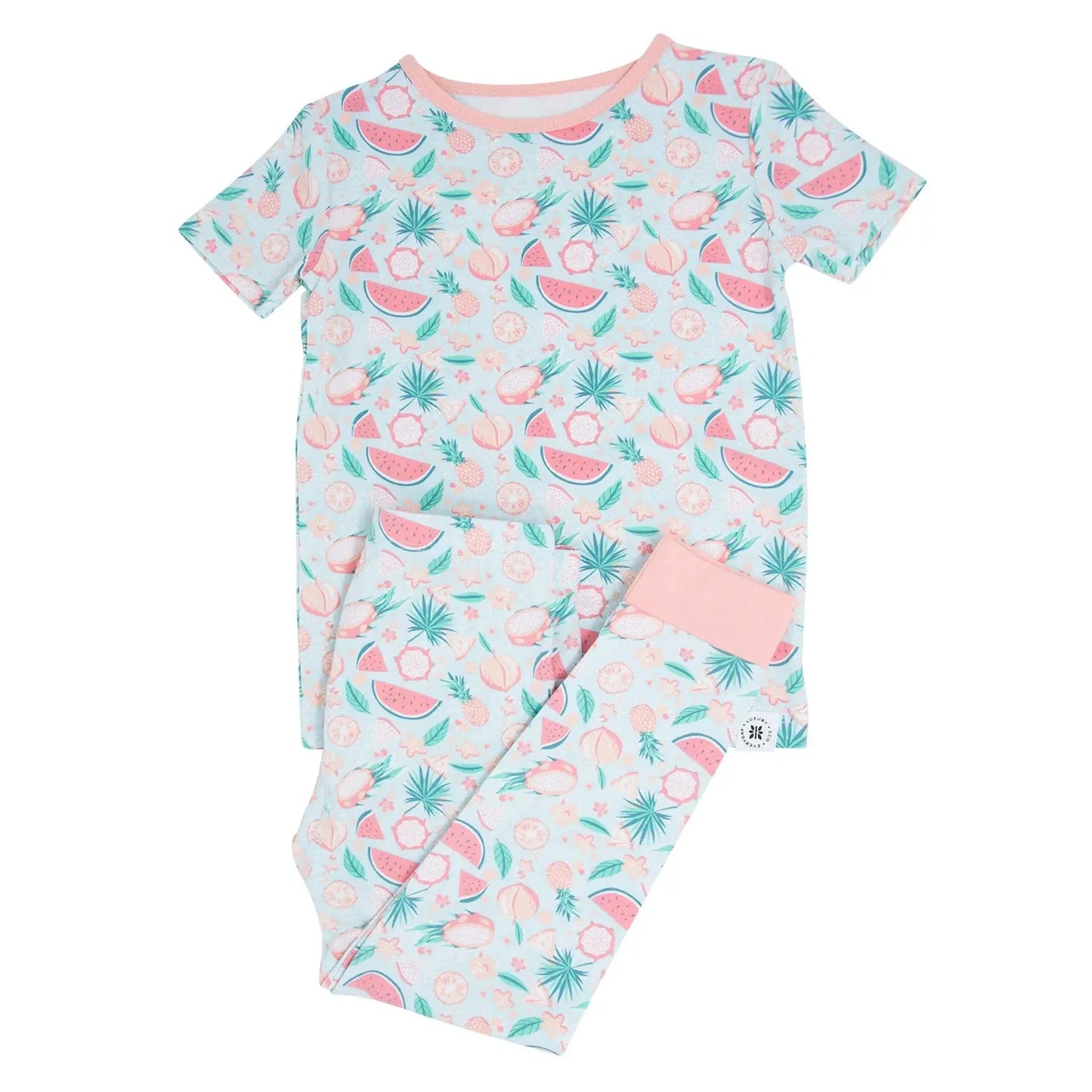 Big Kid Short Sleeve Pajama Set All Season Comfort Cuffed Legs Elastic Waistband Safe for Sensitive Skin Sweet Bamboo