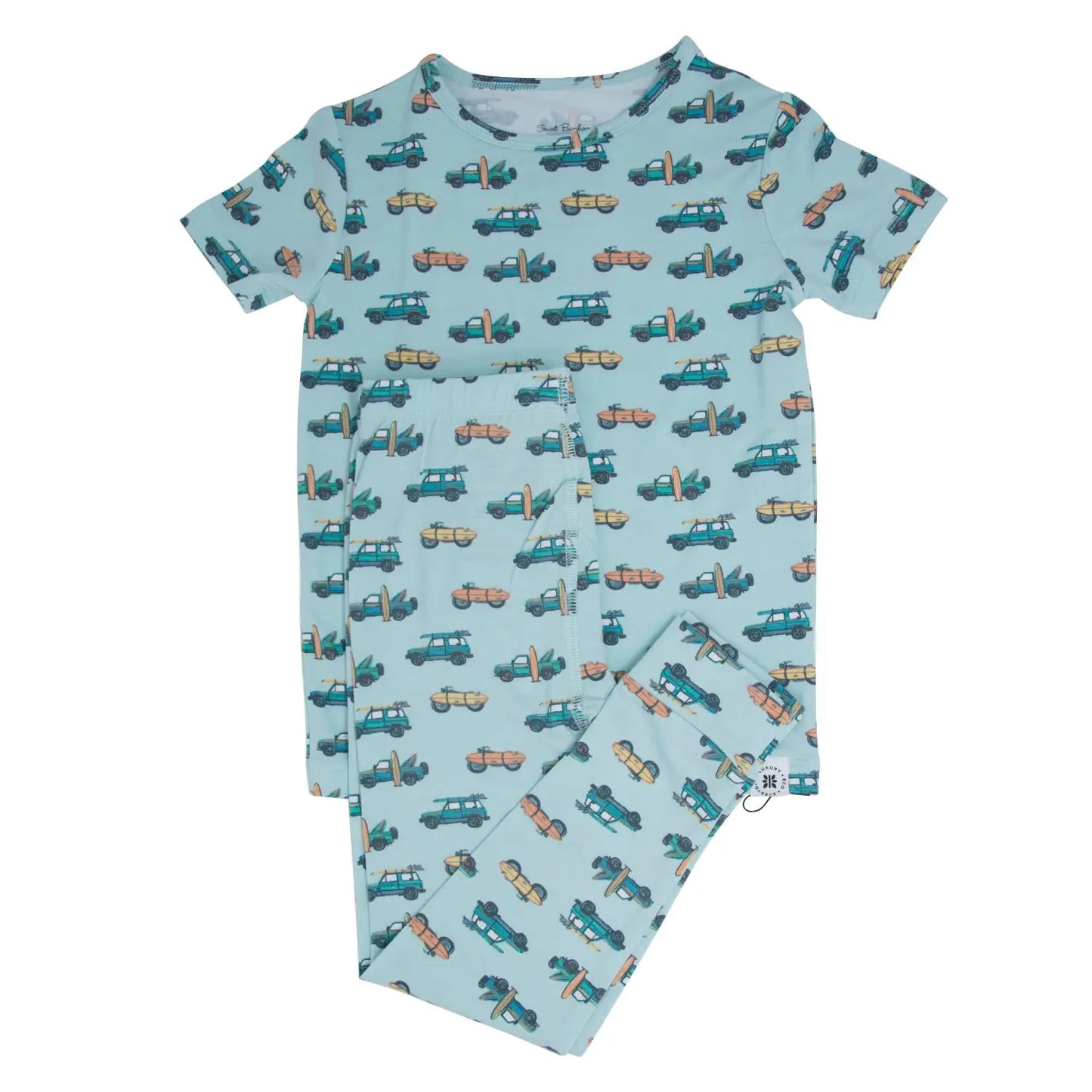 Surfing Beach Big Kid Pajama Set Short Sleeve All Season Comfort Sweet Bamboo