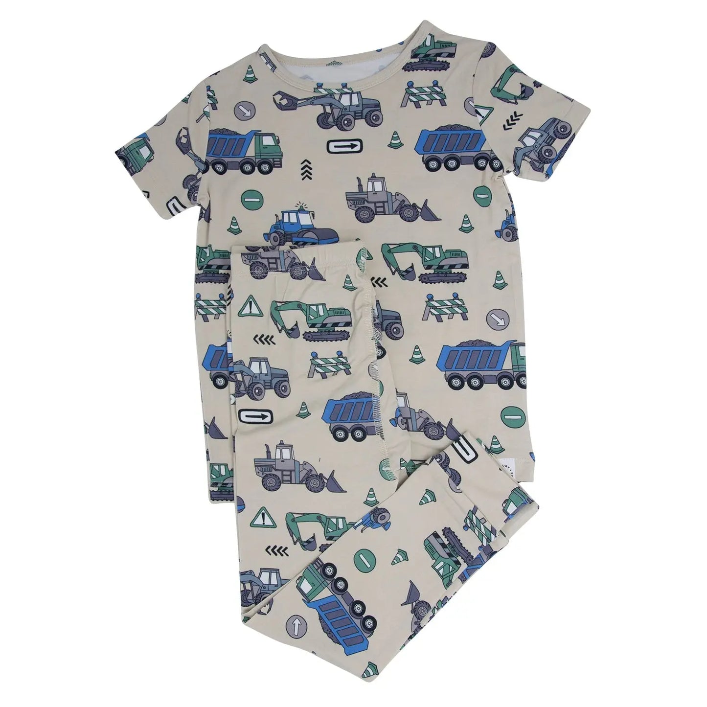 Trucks Diggers Construction Big Kid Pajama Set Short Sleeve All Season Cotton Sweet Bamboo