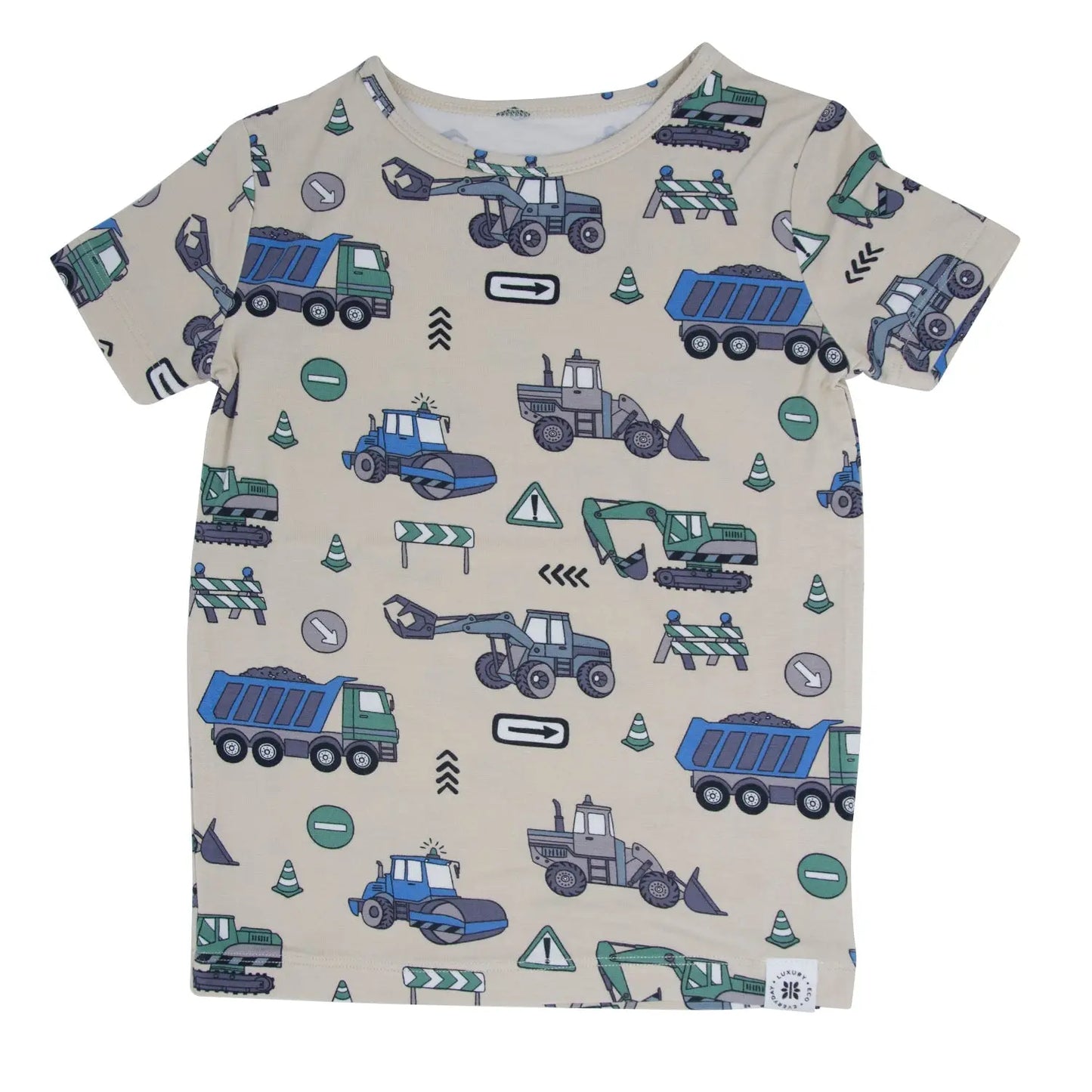 Trucks Diggers Construction Big Kid Pajama Set Short Sleeve All Season Cotton Sweet Bamboo
