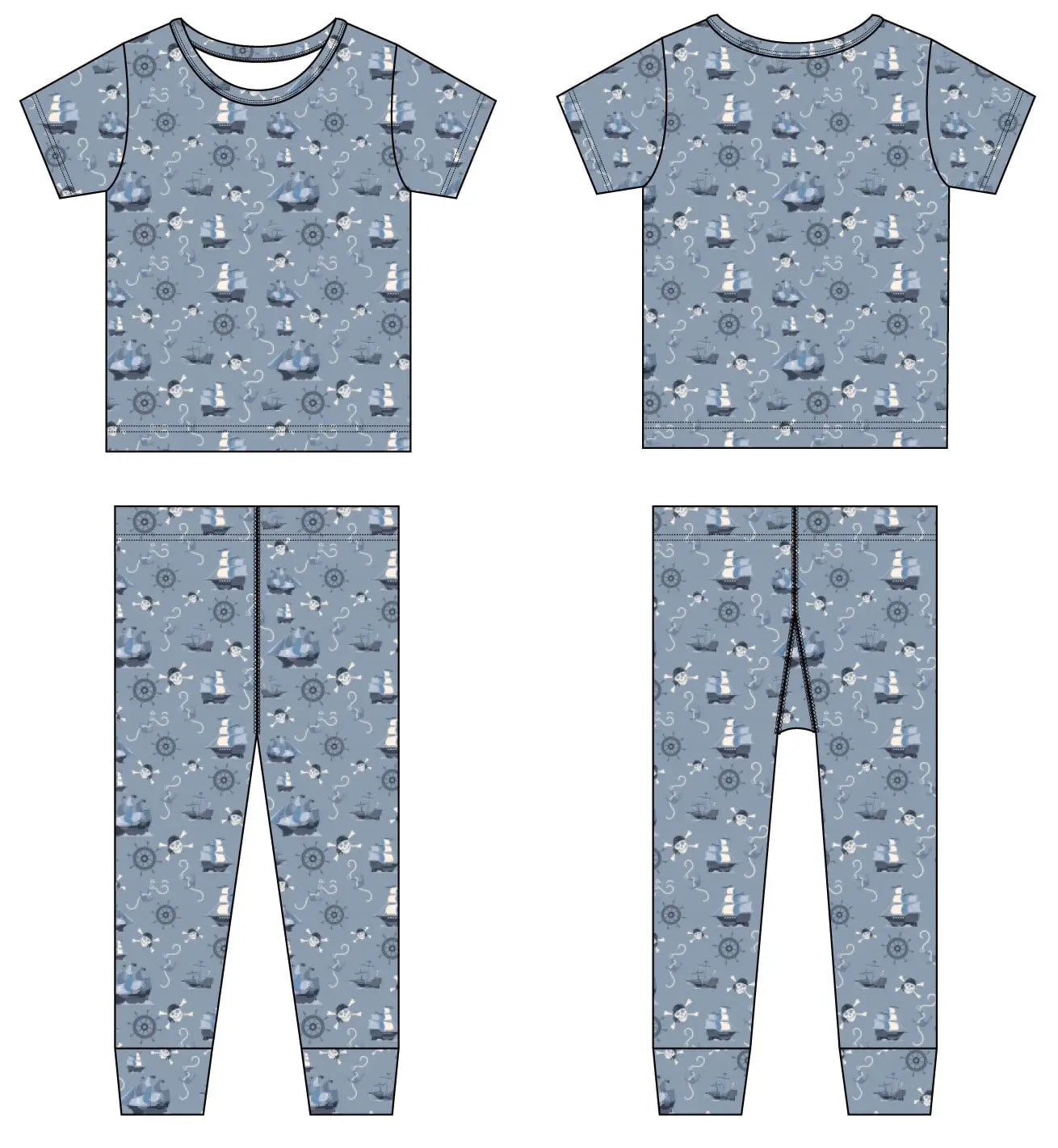 Pirate Ships Big Kid Short Sleeve Pajama Set All Season Apparel Sweet Bamboo