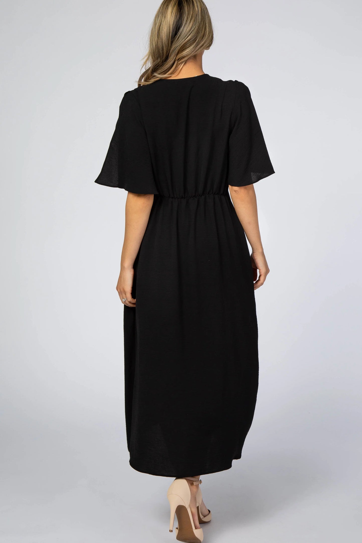 Black Open Sleeve Wrap Midi Dress - Everetts Place: Online Boutique - Apparel & Accessories > Clothing > Dresses