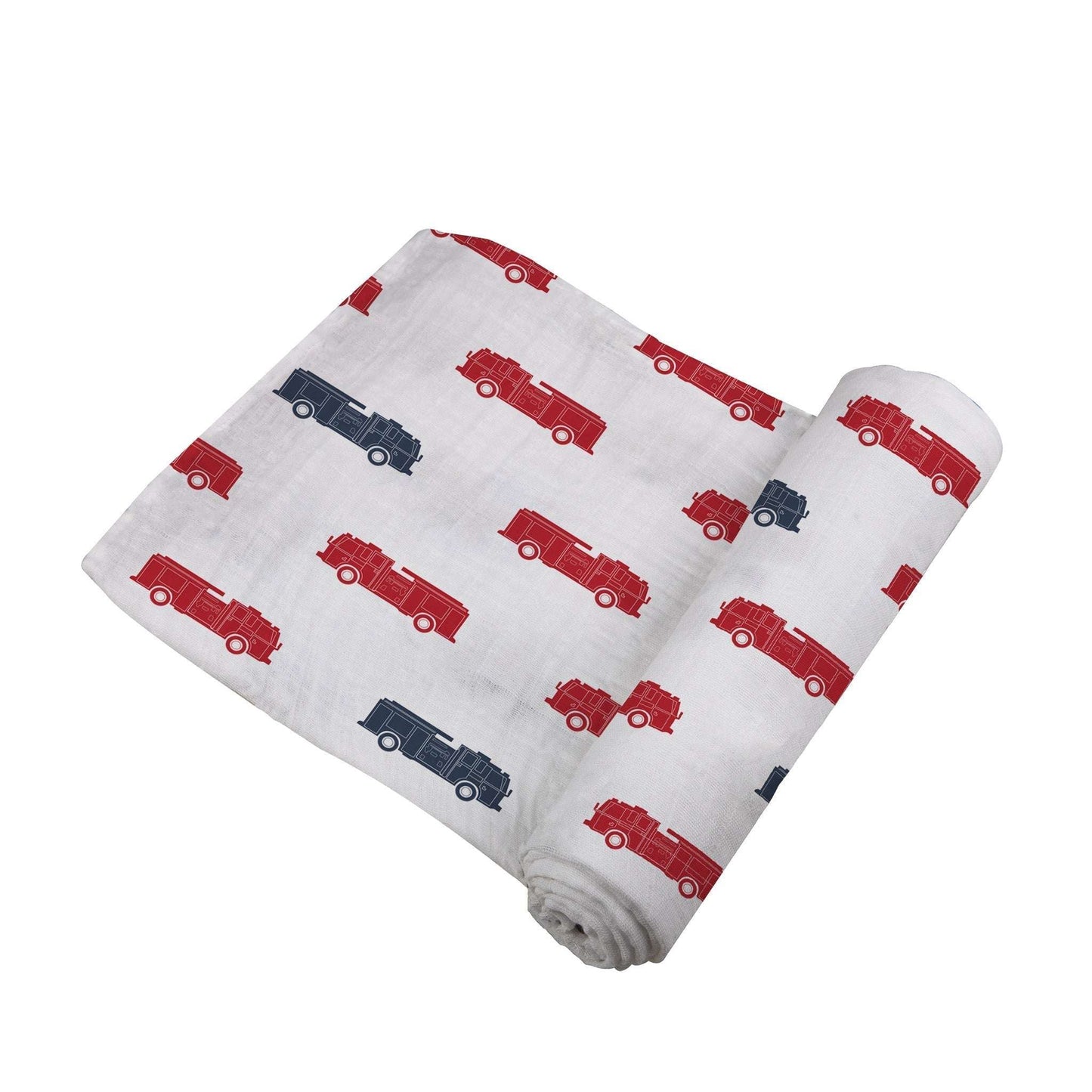 Blue And Red Fire Trucks Swaddle Blanket 100 Percent Natural Cotton Muslin Breathable Soft Pre Washed Newcastle Classics