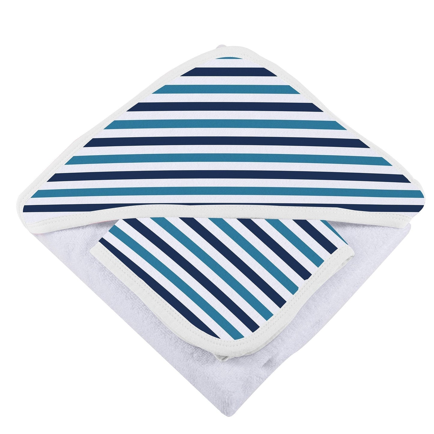 Blue And White Stripe Bamboo Hooded Towel And Washcloth Set Newcastle Classics