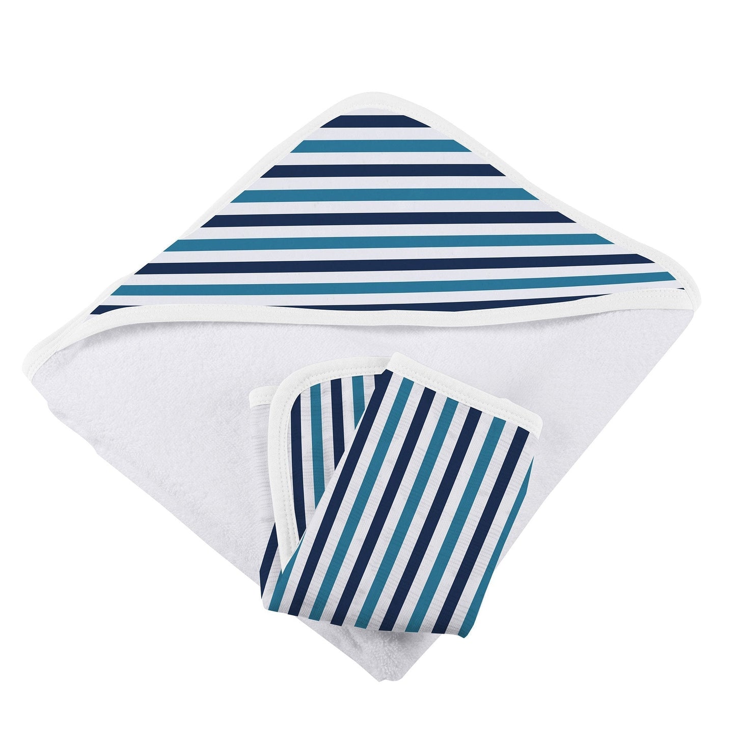 Blue And White Stripe Bamboo Hooded Towel And Washcloth Set Newcastle Classics