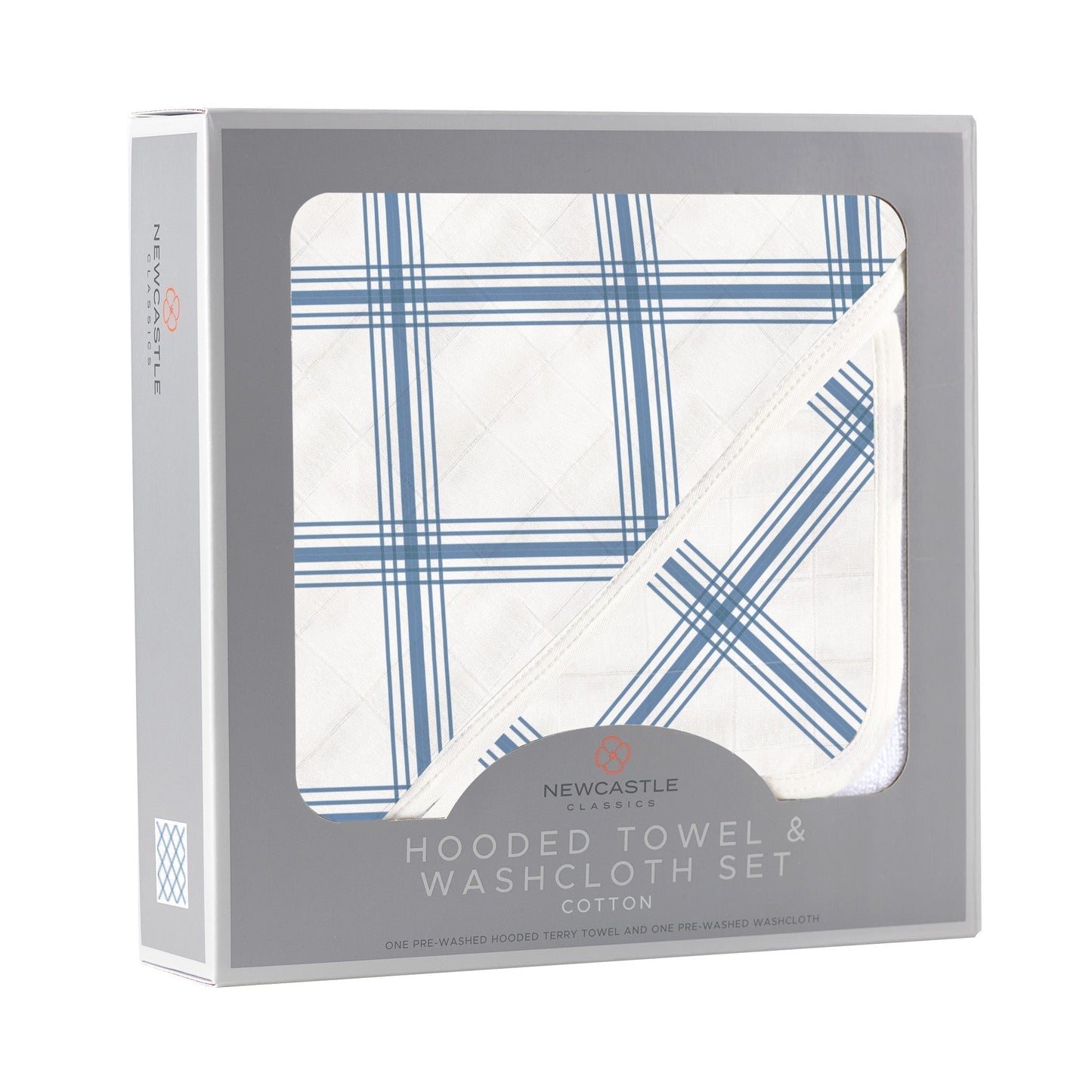 Blue Buffalo Check Plaid Hooded Towel and Washcloth Set for Kids 100 Percent Cotton Soft and Absorbent 35 x 35 Inches Newcastle Classics