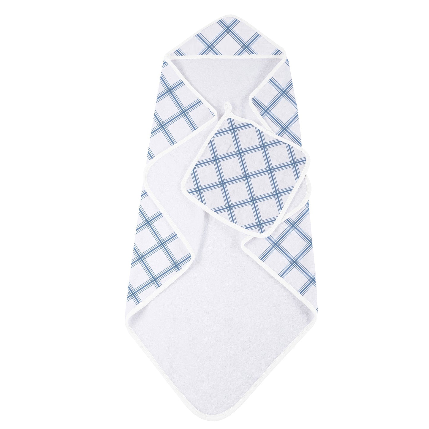 Blue Buffalo Check Plaid Hooded Towel and Washcloth Set for Kids 100 Percent Cotton Soft and Absorbent 35 x 35 Inches Newcastle Classics