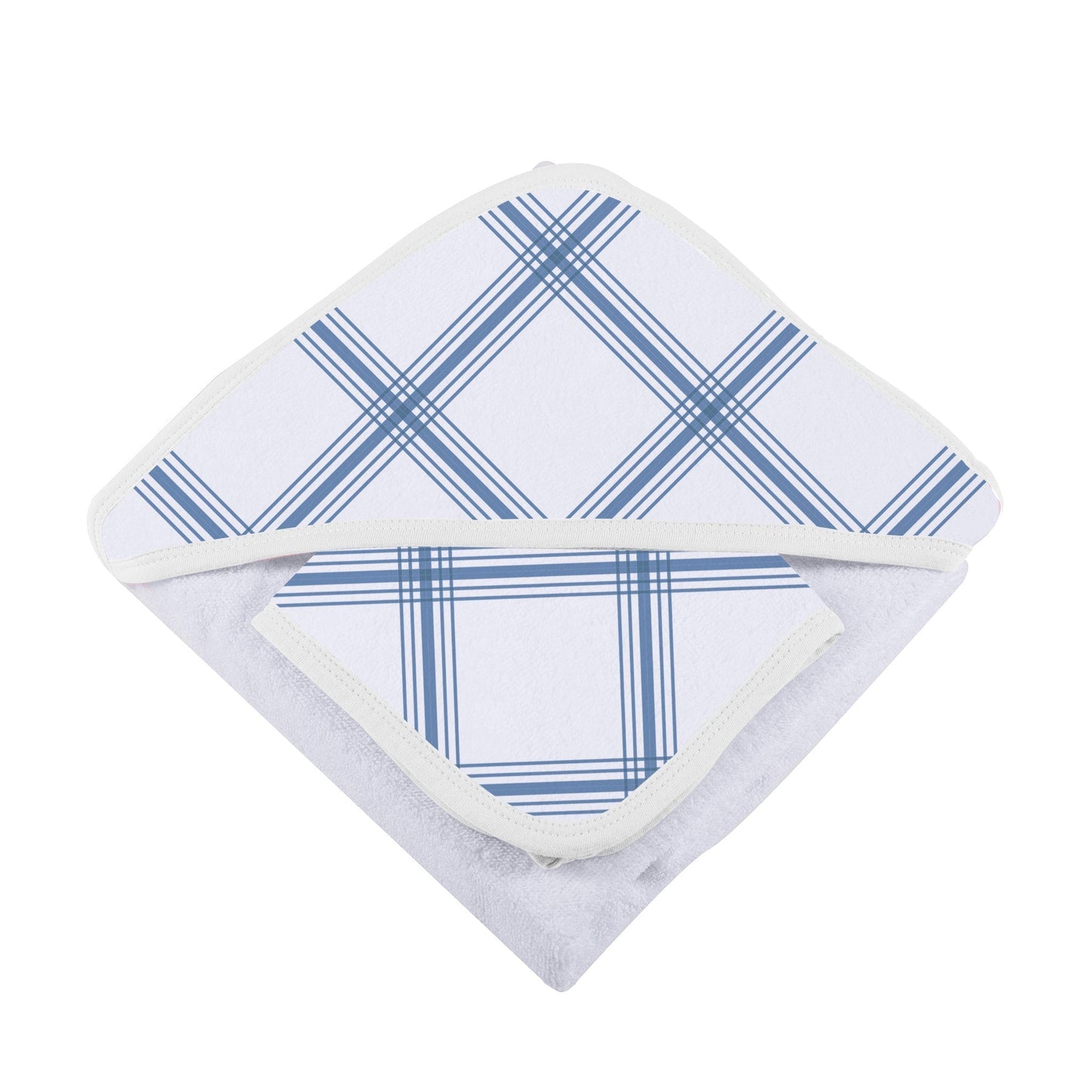 Blue Buffalo Check Plaid Hooded Towel and Washcloth Set for Kids 100 Percent Cotton Soft and Absorbent 35 x 35 Inches Newcastle Classics
