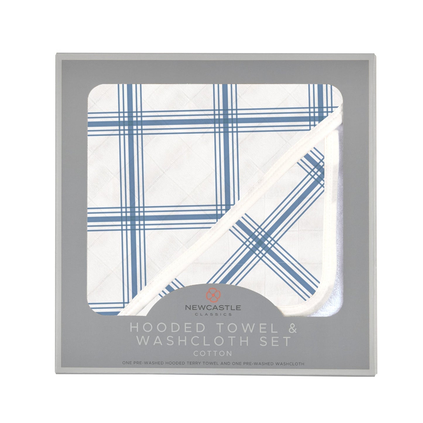 Blue Buffalo Check Plaid Hooded Towel and Washcloth Set for Kids 100 Percent Cotton Soft and Absorbent 35 x 35 Inches Newcastle Classics
