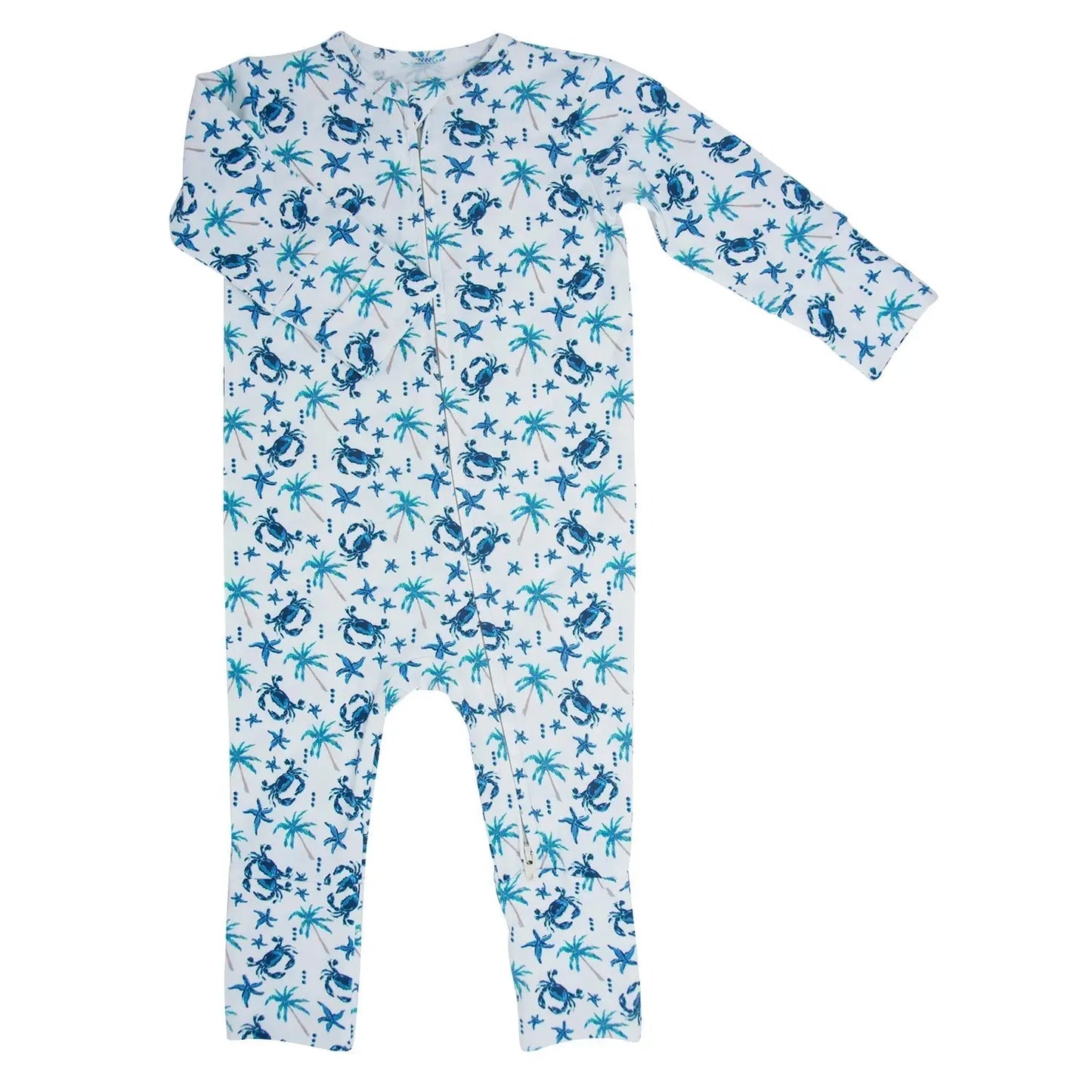 Blue Crabs Convertible Romper for Babies with Two Way Zip and Fold Over Legs Sweet Bamboo