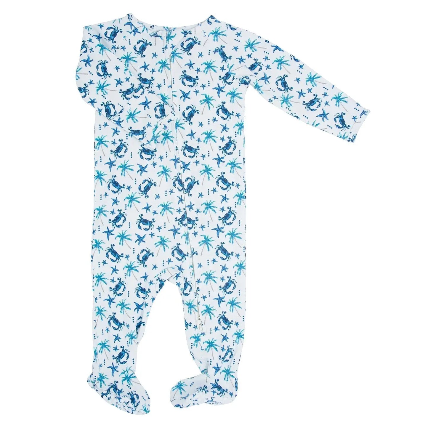 Blue Crabs Zipper Footie With 2 Way Zip And Silicone Grips Sweet Bamboo