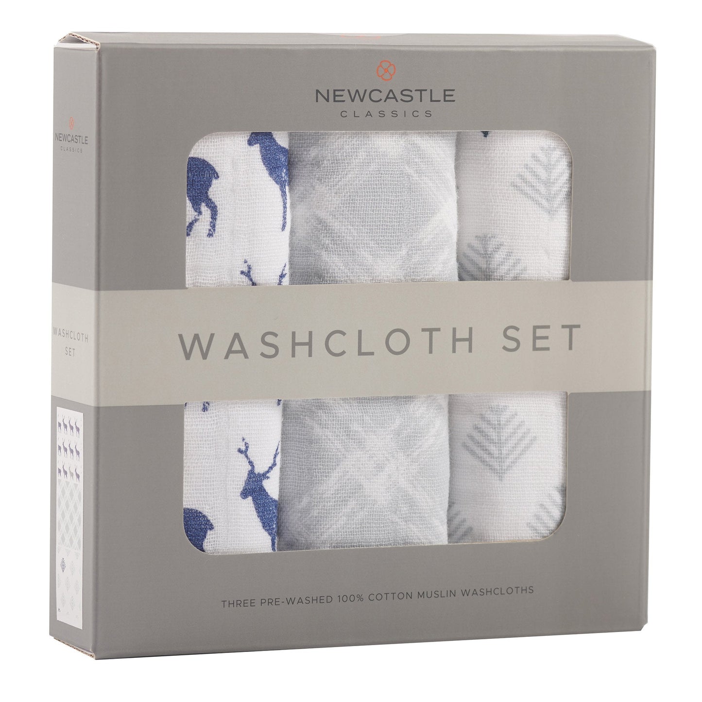 Blue Deer Cotton Washcloth Set 3 Pack Plush Bath Time Essentials for Kids Newcastle Classics