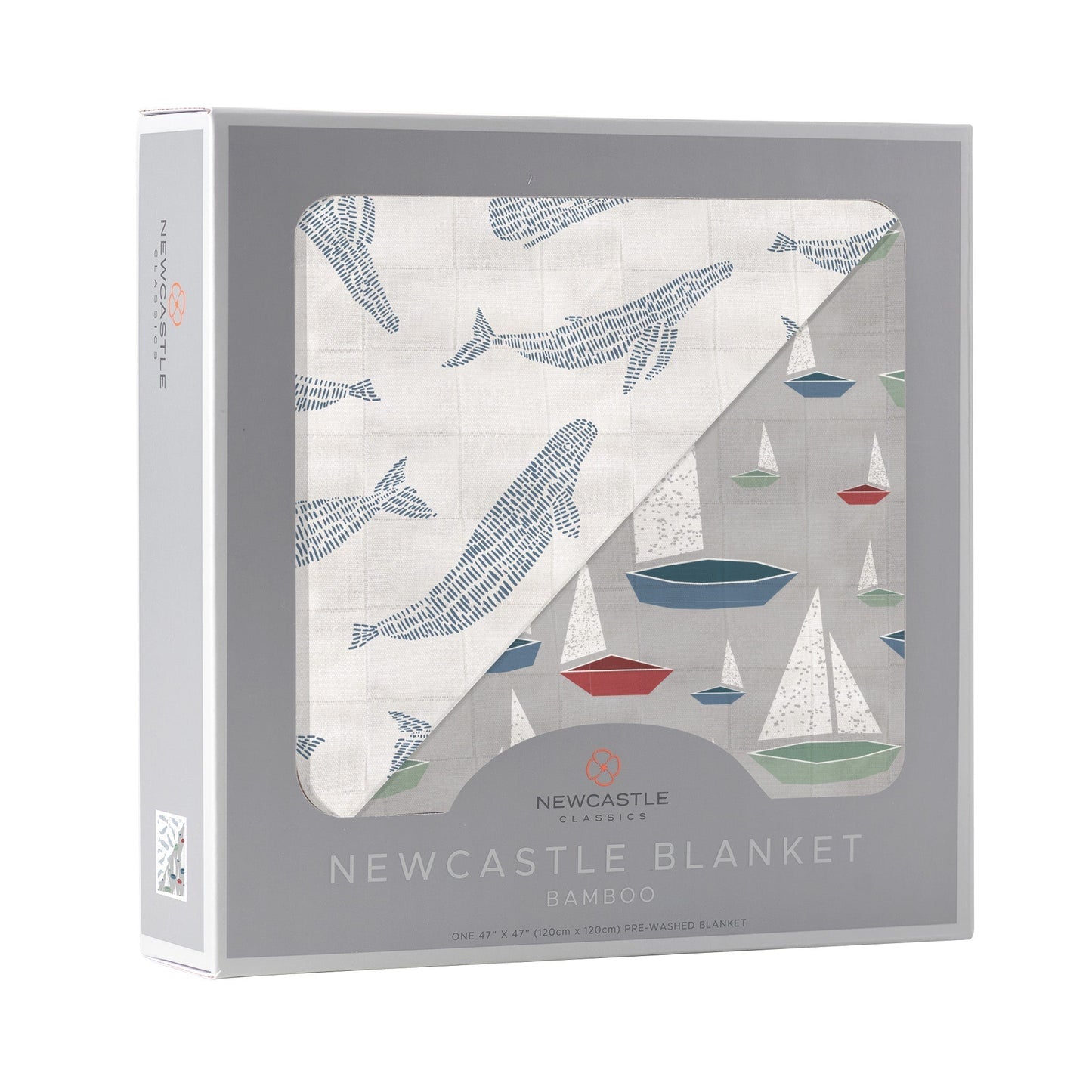 Blue Shadow Whales and Marina Sailboats Bamboo Muslin Blanket for Kids 47 x 47 Inches Newcastle Classics