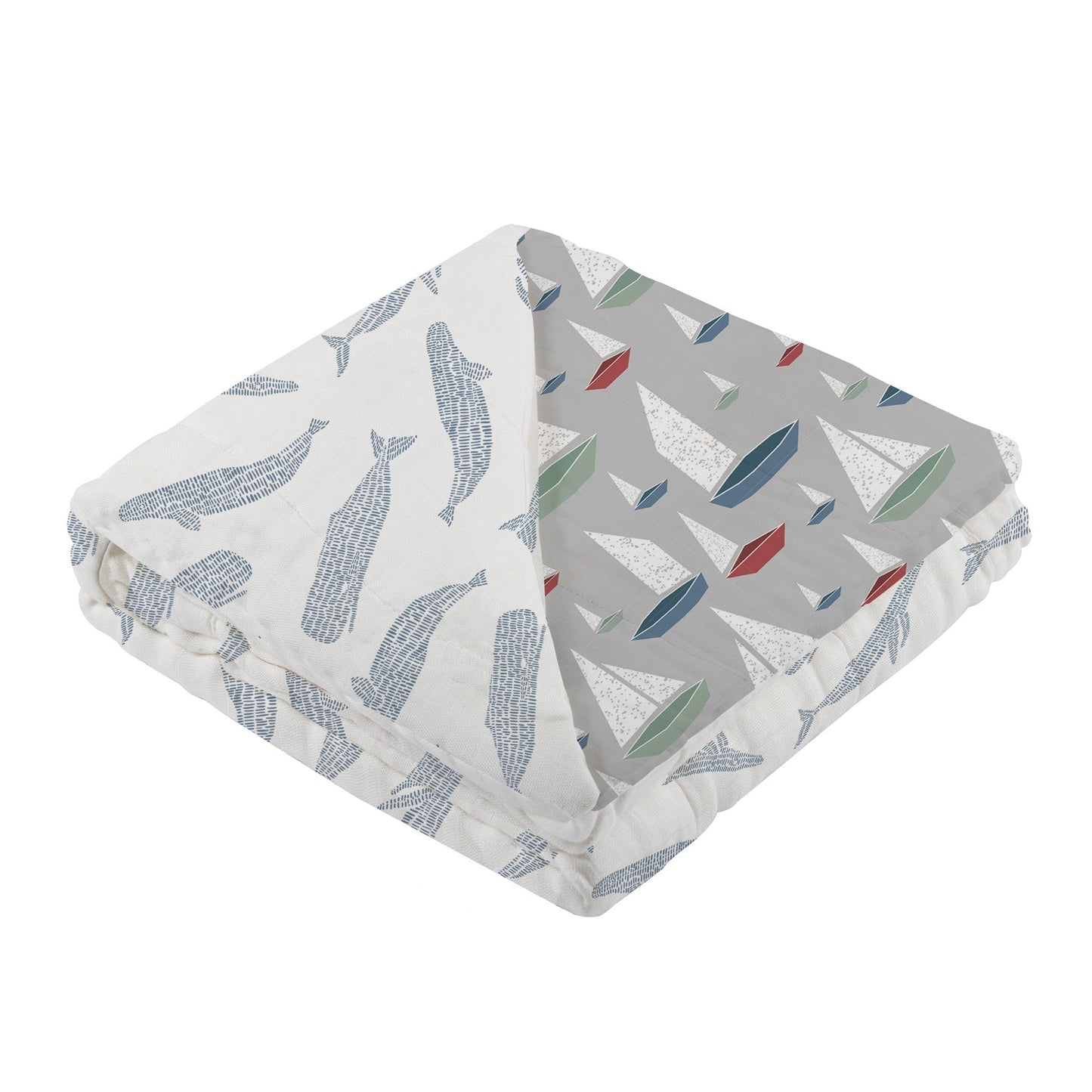 Blue Shadow Whales and Marina Sailboats Bamboo Muslin Blanket for Kids 47 x 47 Inches Newcastle Classics
