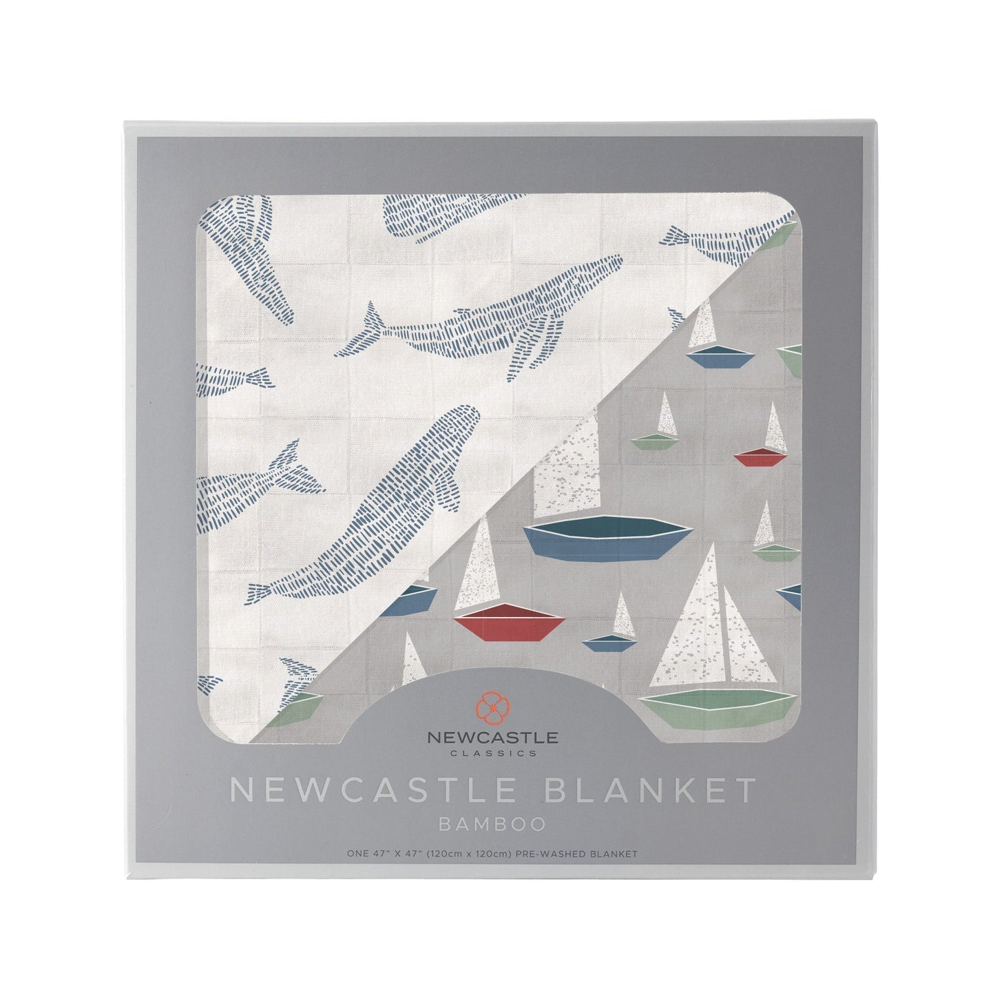 Blue Shadow Whales and Marina Sailboats Bamboo Muslin Blanket for Kids 47 x 47 Inches Newcastle Classics