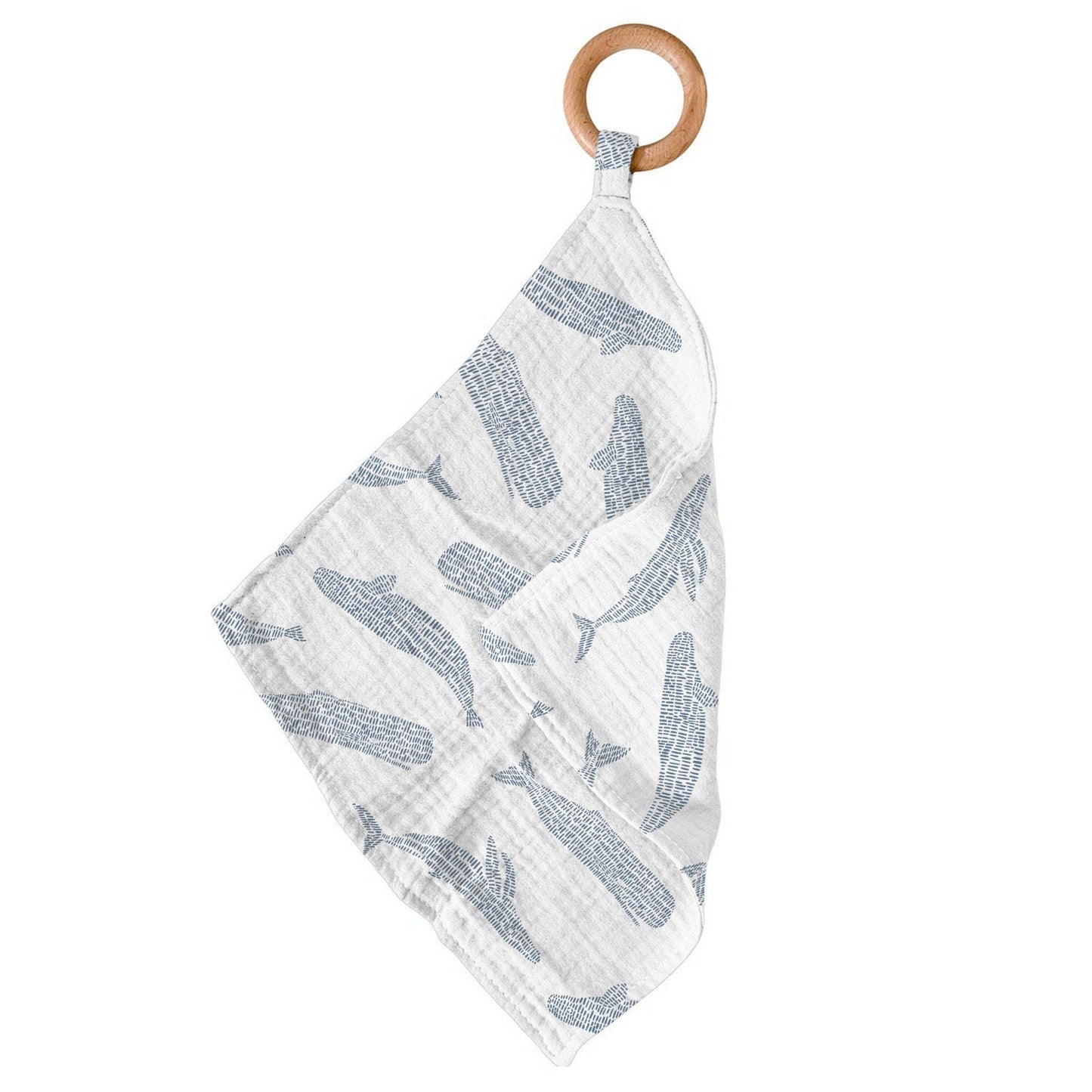 Blue Shadow Whales Bamboo Newcastle Teether with Removable Beach Wood Ring Newcastle Classics