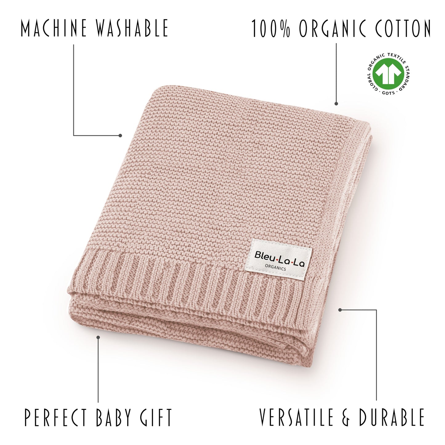 Heritage Knit 100 Percent Organic Cotton Luxury Knit Baby Swaddle Blanket Bleu La La