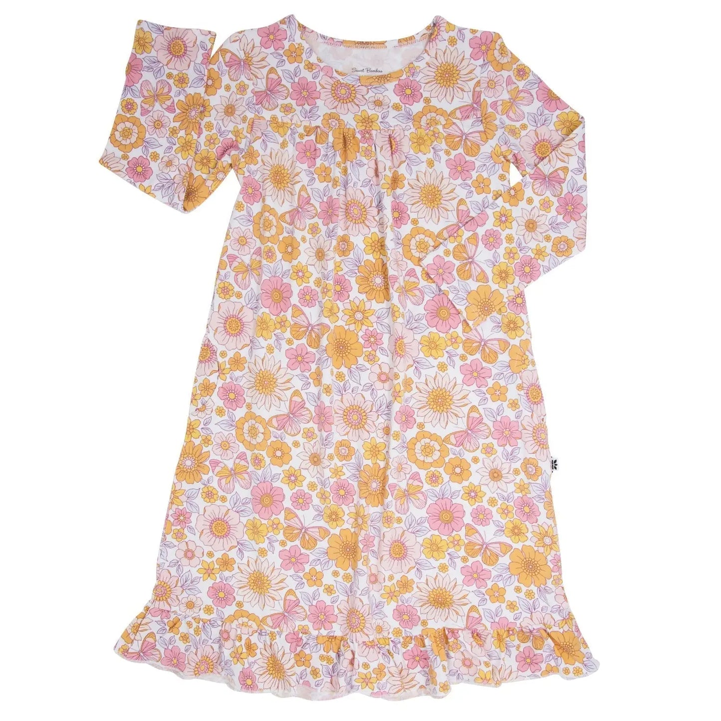Retro Vintage Floral Boho Dress for Girls with Ruffles and Pockets Sweet Bamboo