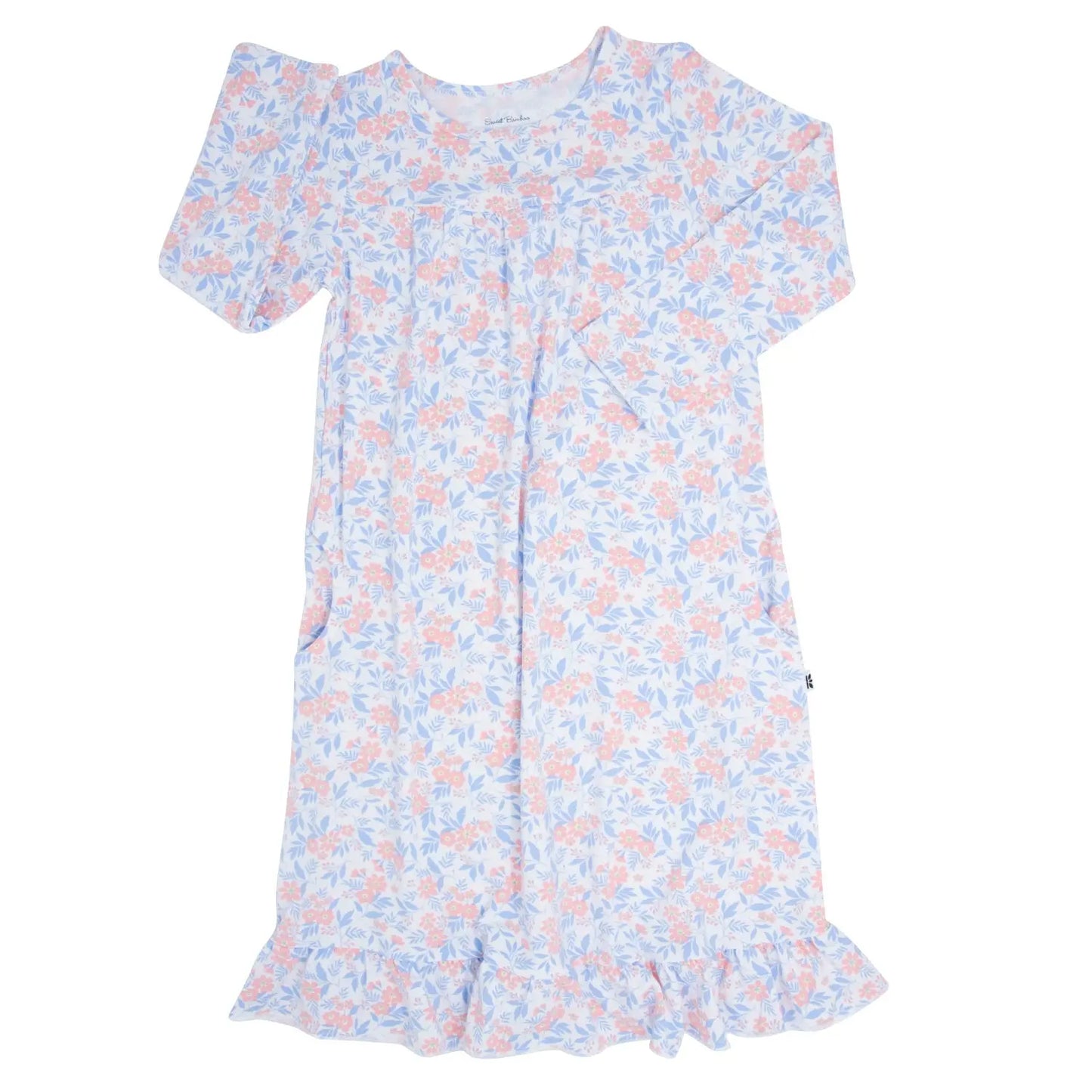 Boho Dress for Girls with Ruffles and Pockets Tea Length Long Sleeve Design Sweet Bamboo