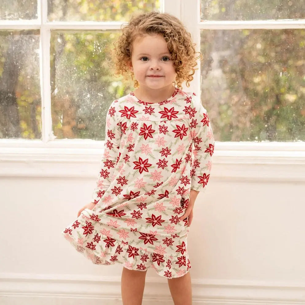 Little Girls Boho Dress with Ruffles Long Sleeves and Double Sided Pockets Sweet Bamboo