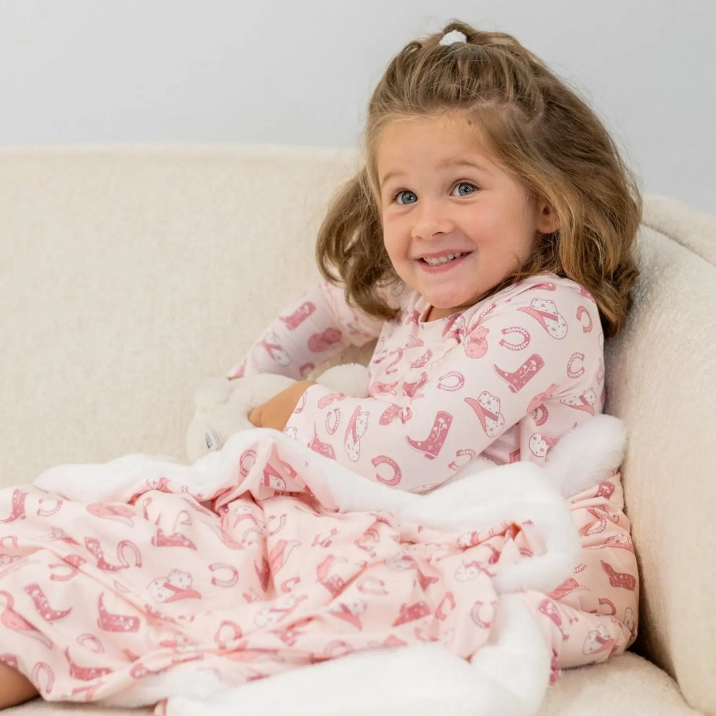 Pink Western Boots Pocket Dress for Little Girls with Ruffles and Long Sleeves Sweet Bamboo
