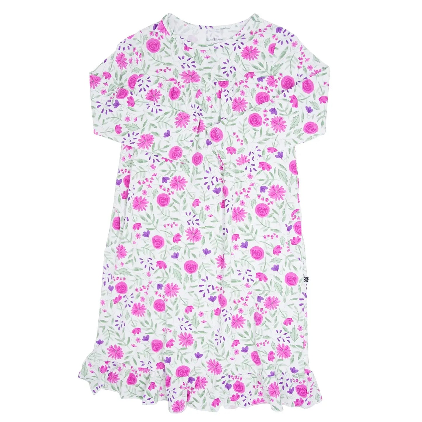 Sweet Purple Flowers Boho Dress For Girls With Ruffles And Pockets Sweet Bamboo