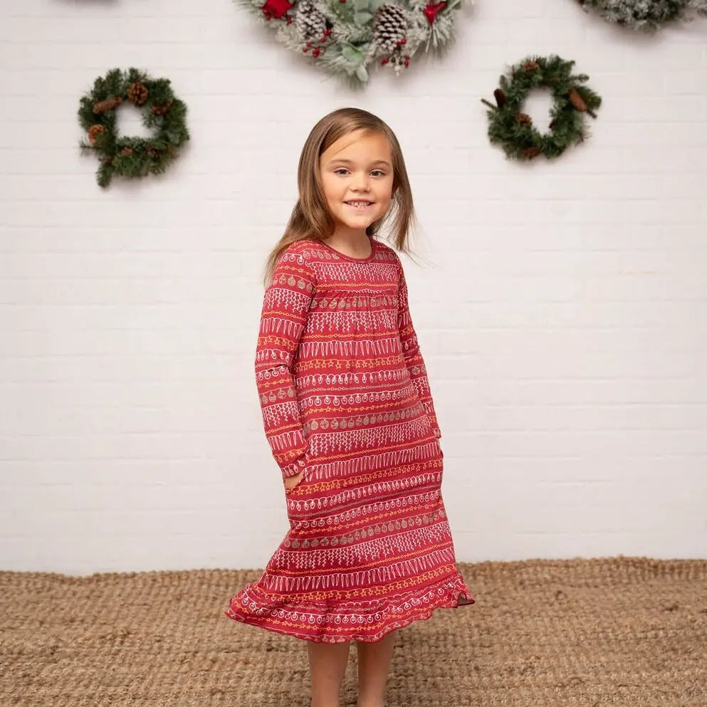 Boho Dress For Girls With Ruffles And Pockets Tea Length Long Sleeves Flexible Neckline Sweet Bamboo